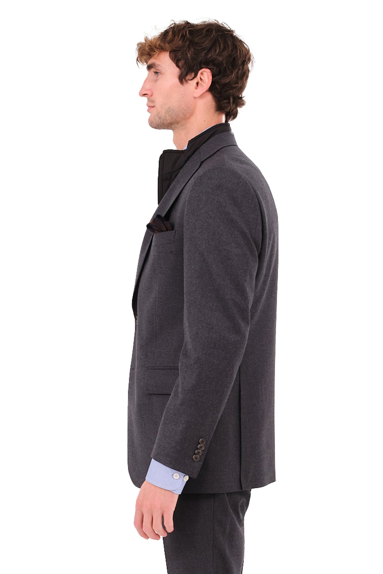 ΑΝΔΡΙΚΟ ΓΚΡΙ ΣΚΟΥΡΟ ΣΑΚΑΚΙ PORTOBELLO'S ΜΕ ΜΠΛΕ ΑΠΟΣΠΩΜΕΝΗ ΜΟΣΤΡΑ SLIM FIT