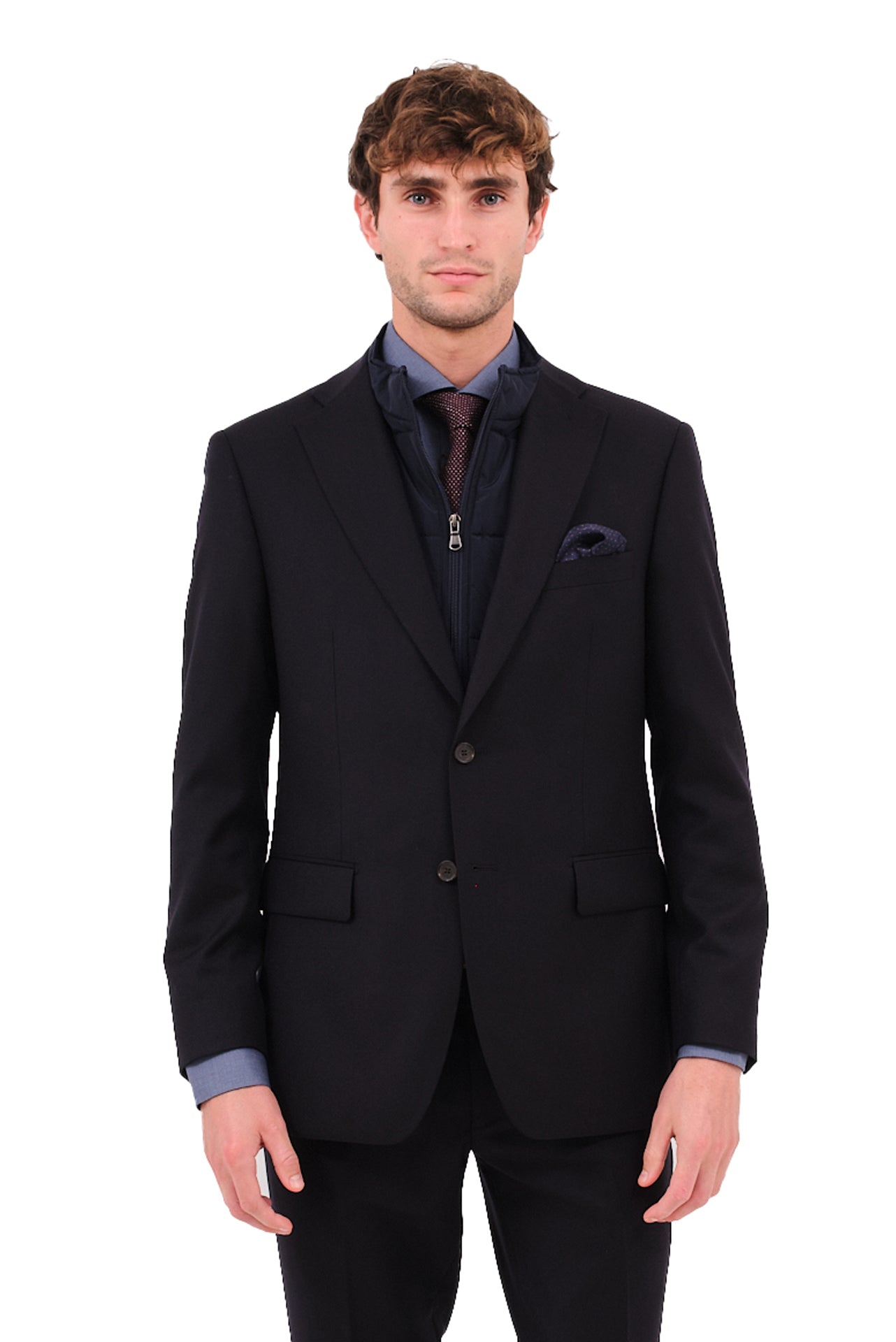 ΑΝΔΡΙΚΟ ΜΠΛΕ ΣΑΚΑΚΙ PORTOBELLO'S ΜΕ ΜΠΛΕ ΑΠΟΣΠΩΜΕΝΗ ΜΟΣΤΡΑ SLIM FIT