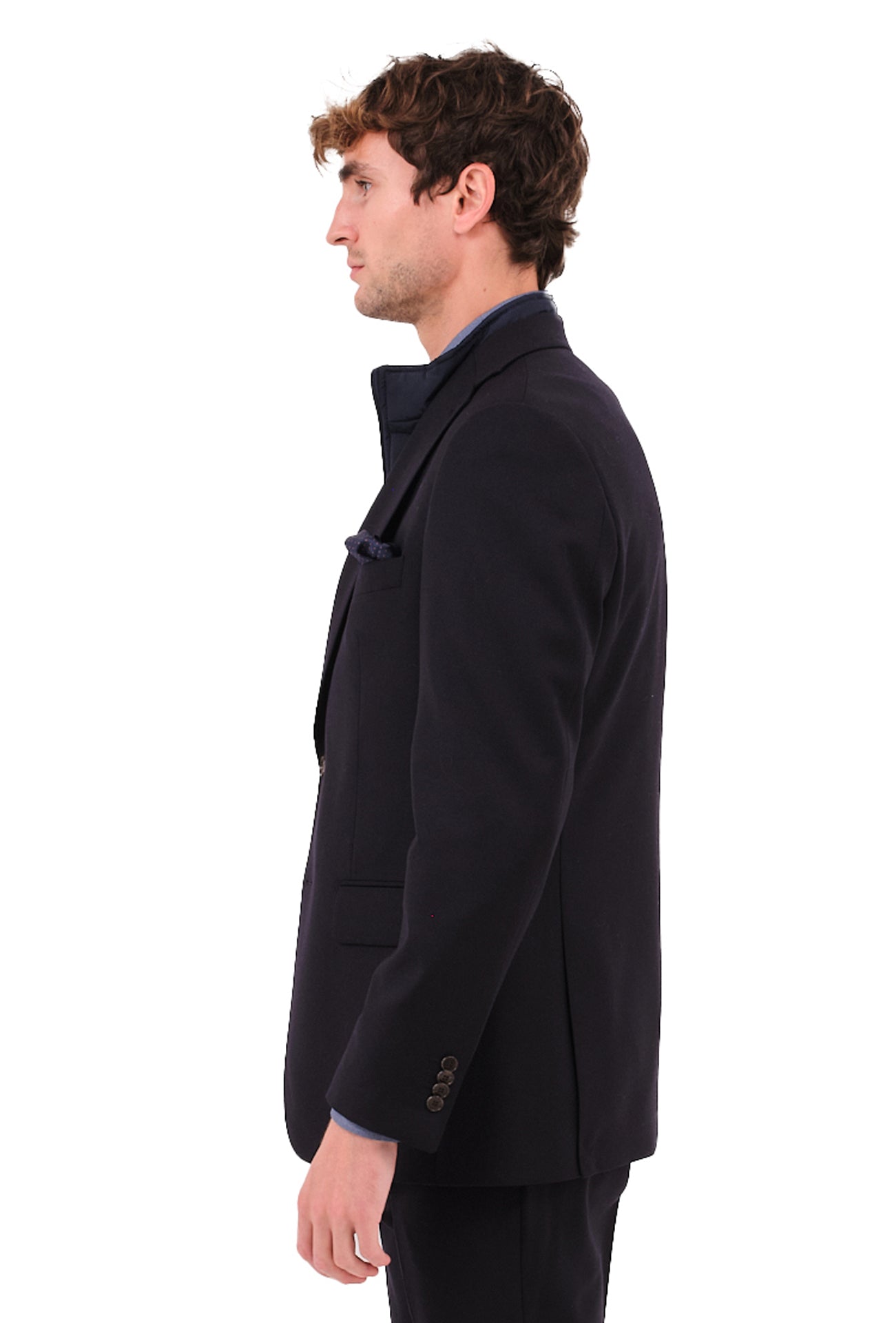 ΑΝΔΡΙΚΟ ΜΠΛΕ ΣΑΚΑΚΙ PORTOBELLO'S ΜΕ ΜΠΛΕ ΑΠΟΣΠΩΜΕΝΗ ΜΟΣΤΡΑ SLIM FIT