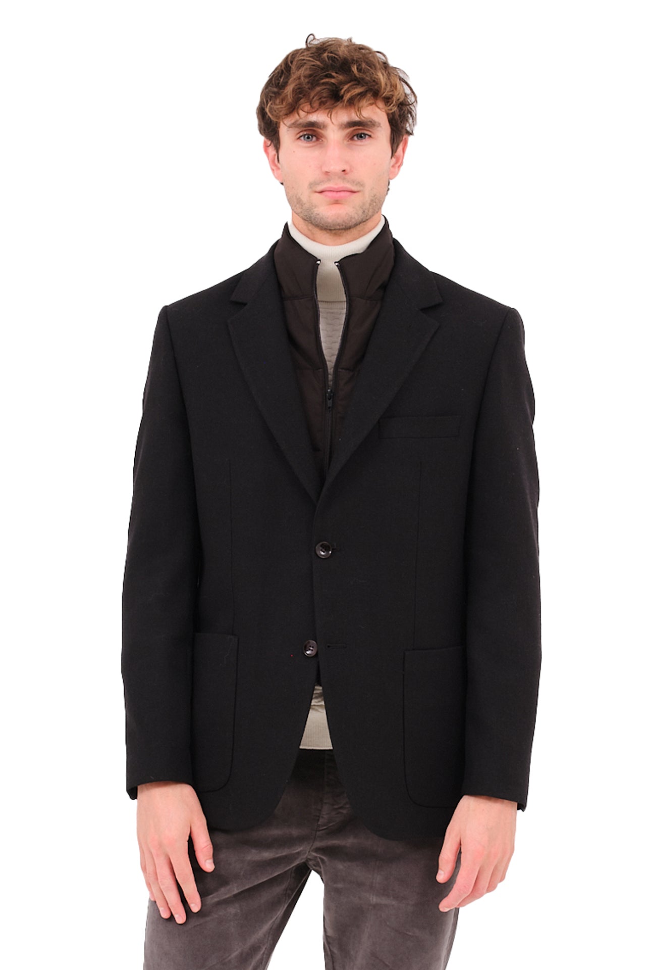 ΑΝΔΡΙΚΟ ΜΑΥΡΟ ΣΑΚΑΚΙ PORTOBELLO'S ΜΕ ΚΑΦΕ ΑΠΟΣΠΩΜΕΝΟ PLASTRON REGULAR FIT