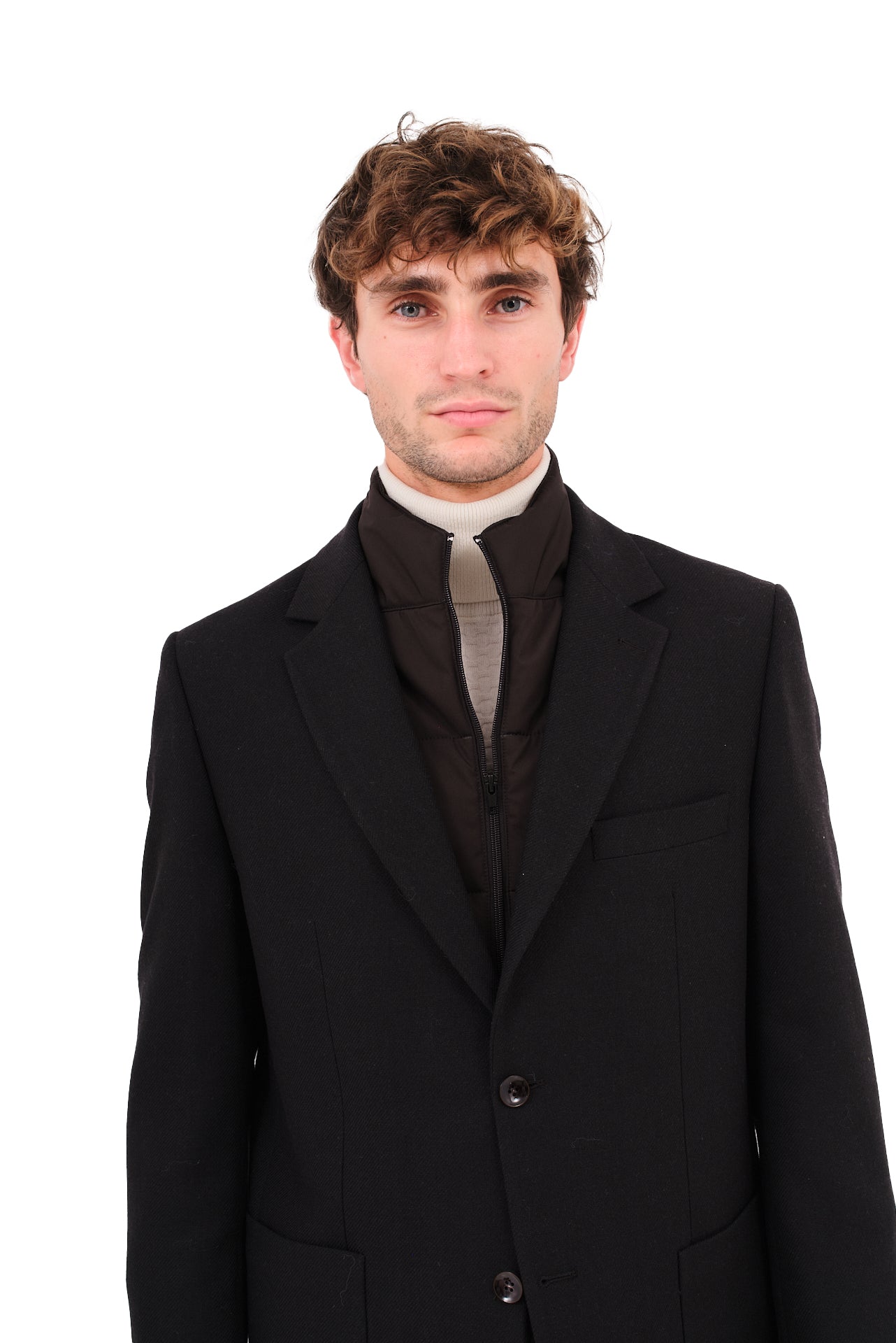 ΑΝΔΡΙΚΟ ΜΑΥΡΟ ΣΑΚΑΚΙ PORTOBELLO'S ΜΕ ΚΑΦΕ ΑΠΟΣΠΩΜΕΝΟ PLASTRON REGULAR FIT