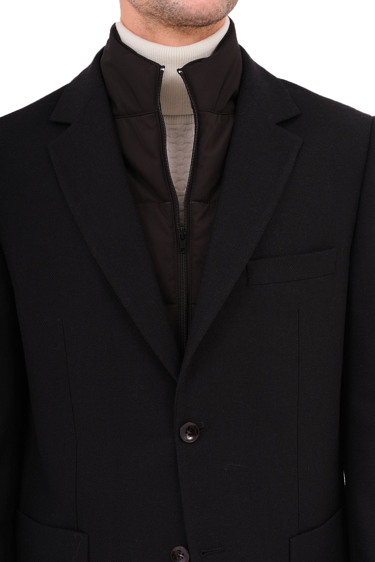 ΑΝΔΡΙΚΟ ΜΑΥΡΟ ΣΑΚΑΚΙ PORTOBELLO'S ΜΕ ΚΑΦΕ ΑΠΟΣΠΩΜΕΝΟ PLASTRON REGULAR FIT