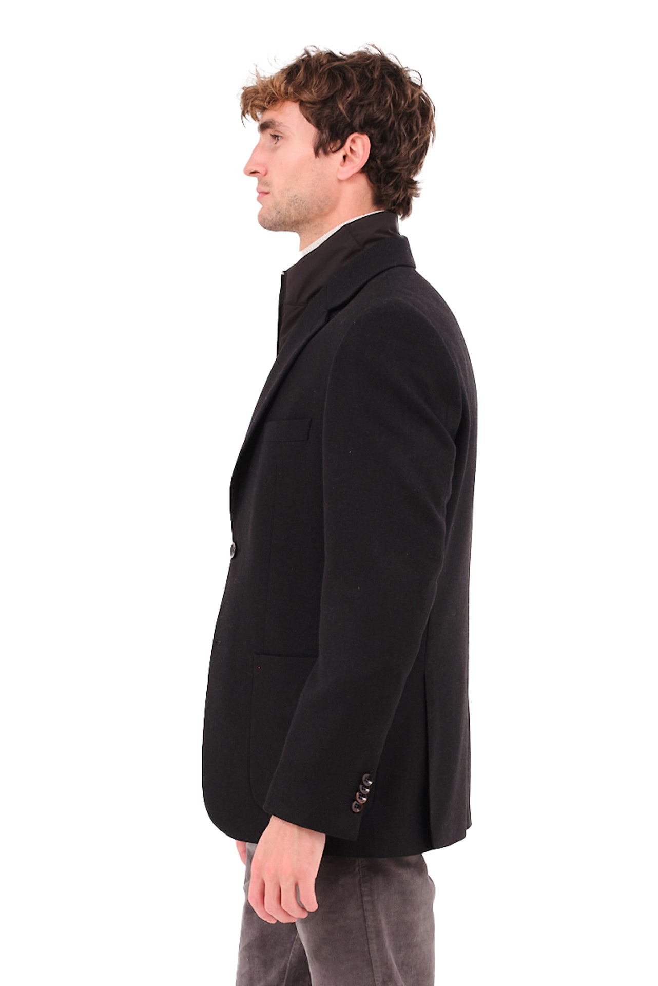 ΑΝΔΡΙΚΟ ΜΑΥΡΟ ΣΑΚΑΚΙ PORTOBELLO'S ΜΕ ΚΑΦΕ ΑΠΟΣΠΩΜΕΝΟ PLASTRON REGULAR FIT