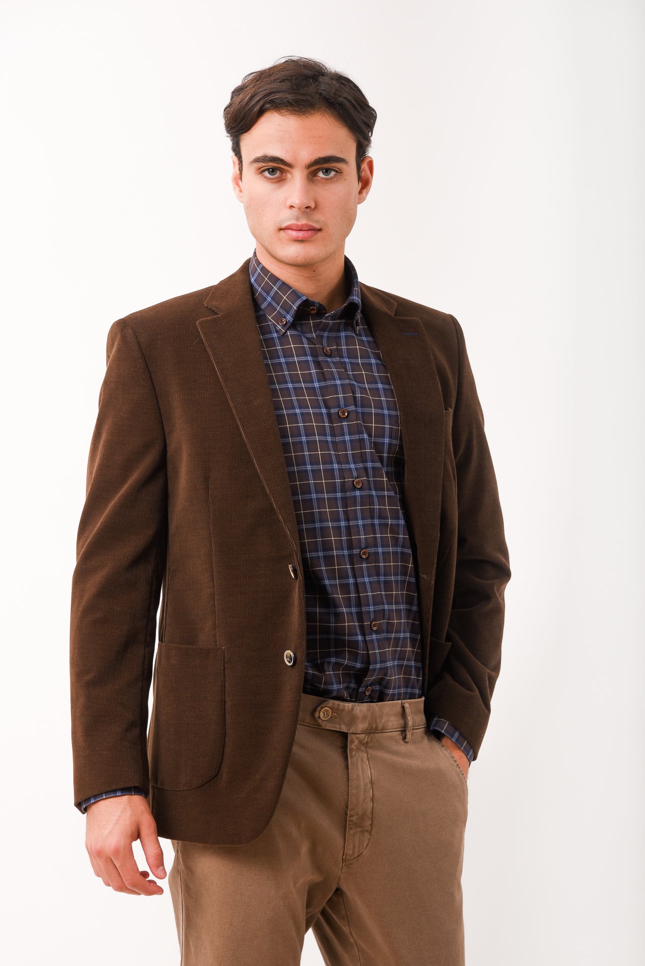 ΑΝΔΡΙΚΟ ΣΑΚΑΚΙ ΚΟΤΛΕ PORTOBELLO'S ΚΑΦΕ ΧΡΩΜΑ ΜΕ ΜΠΛΕ ΛΕΠΤΟΜΕΡΕΙΕΣ