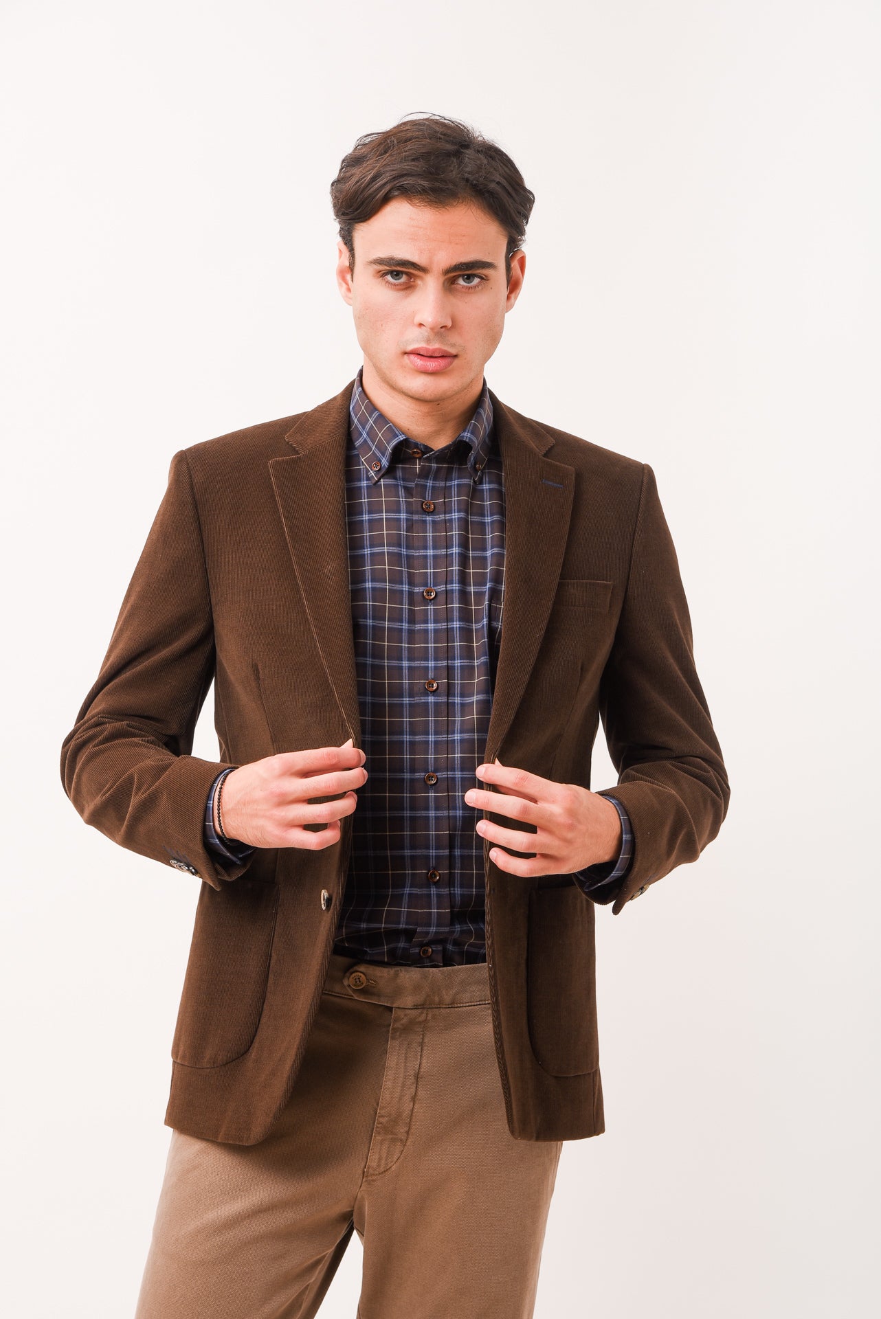 ΑΝΔΡΙΚΟ ΣΑΚΑΚΙ ΚΟΤΛΕ PORTOBELLO'S ΚΑΦΕ ΧΡΩΜΑ ΜΕ ΜΠΛΕ ΛΕΠΤΟΜΕΡΕΙΕΣ