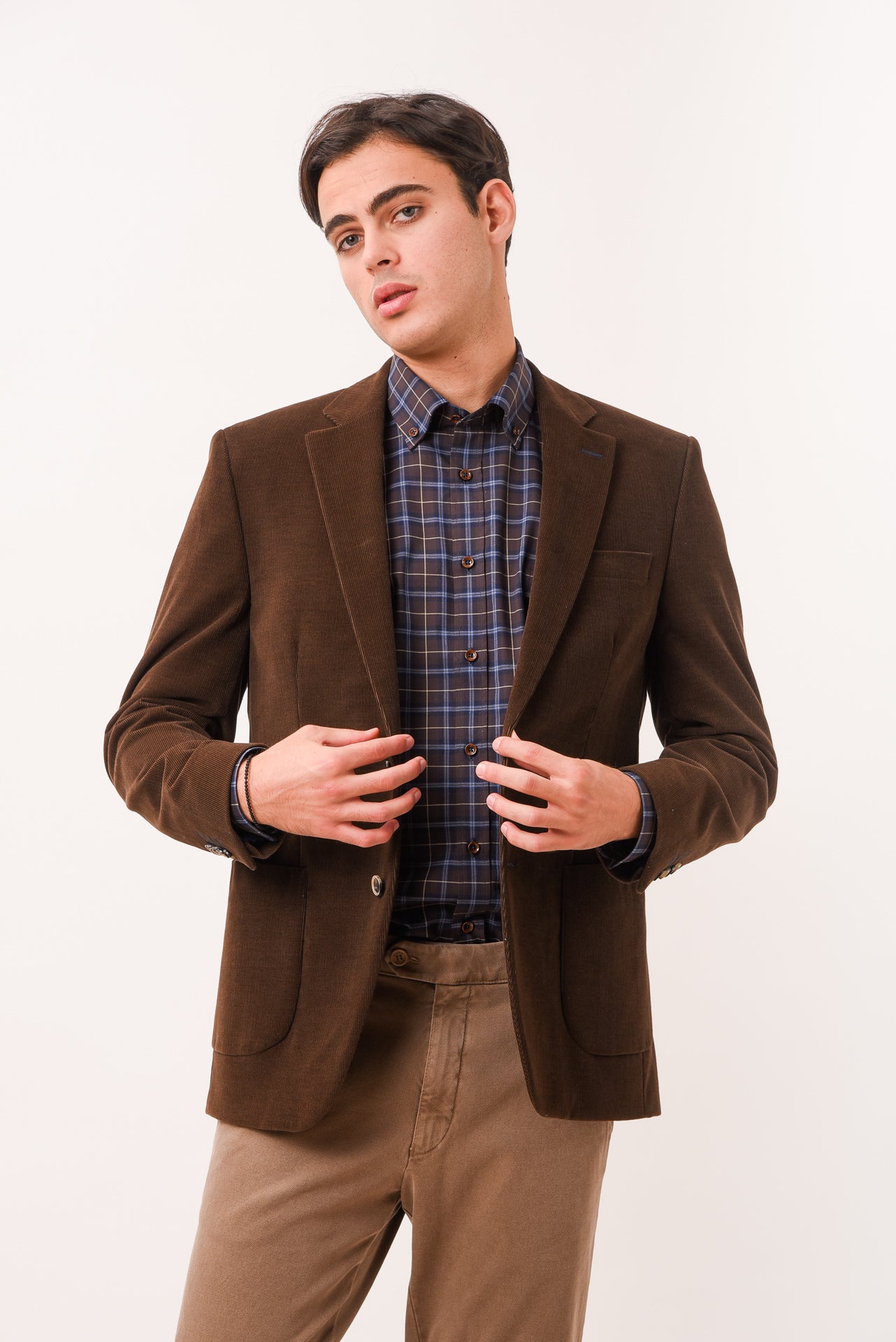 ΑΝΔΡΙΚΟ ΣΑΚΑΚΙ ΚΟΤΛΕ PORTOBELLO'S ΚΑΦΕ ΧΡΩΜΑ ΜΕ ΜΠΛΕ ΛΕΠΤΟΜΕΡΕΙΕΣ