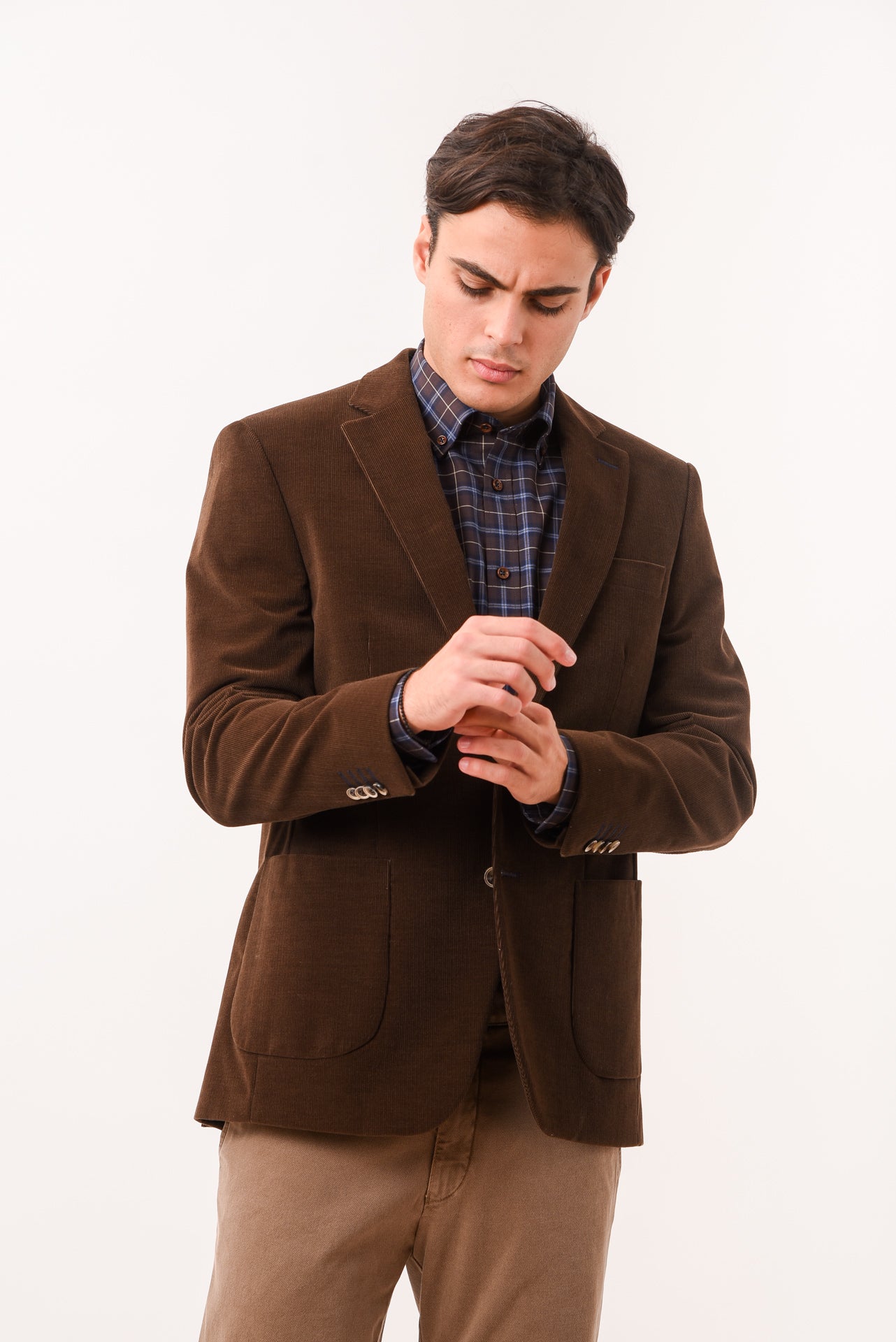 ΑΝΔΡΙΚΟ ΣΑΚΑΚΙ ΚΟΤΛΕ PORTOBELLO'S ΚΑΦΕ ΧΡΩΜΑ ΜΕ ΜΠΛΕ ΛΕΠΤΟΜΕΡΕΙΕΣ