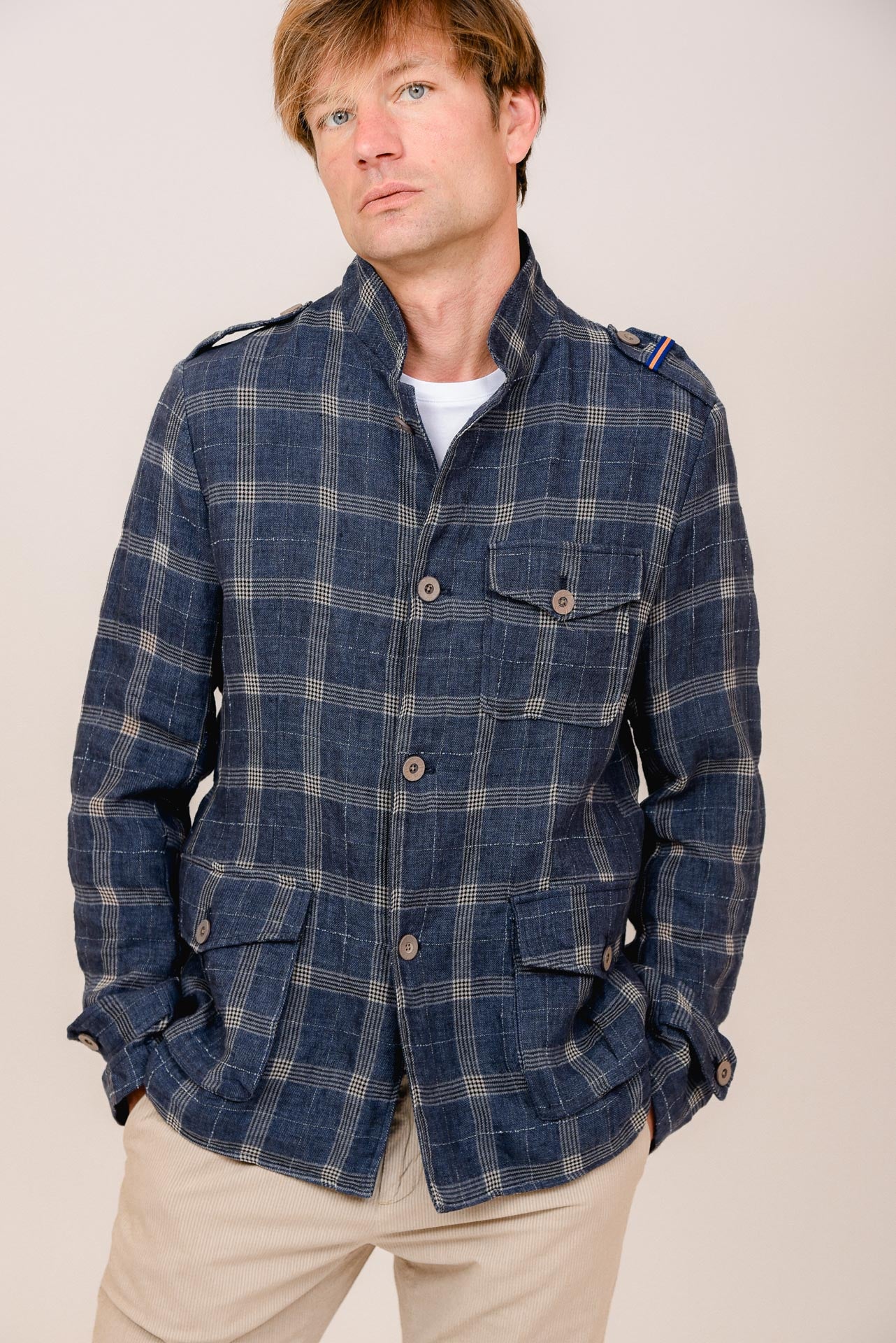 ΑΝΔΡΙΚΟ ΣΑΚΑΚΙ PORTOBELLO’S INDIGO SAFARI JACKET ΣΕ ΜΠΛΕ ΧΡΩΜΑ ΚΑΙ ΜΠΕΖ ΚΑΡΟ