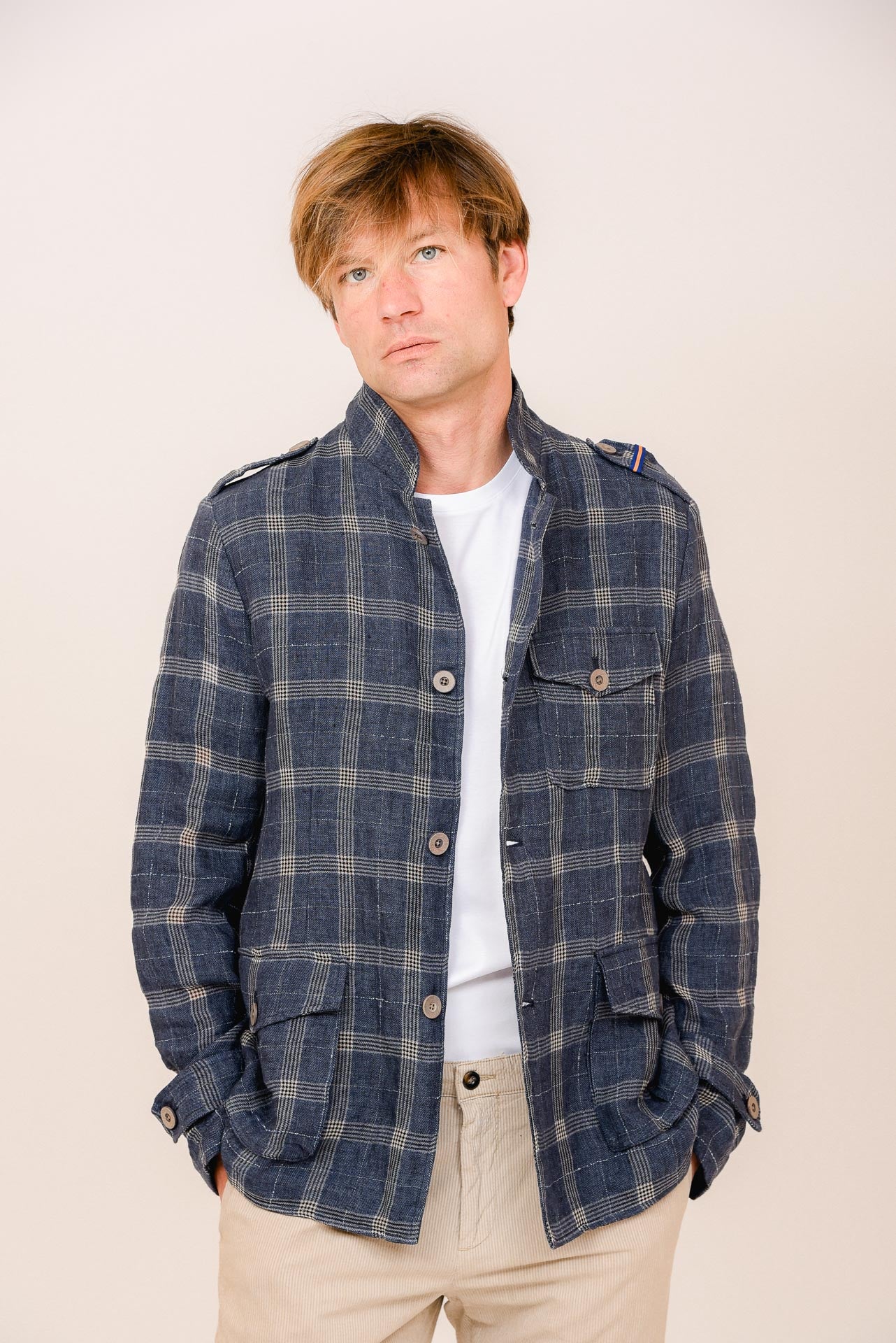 ΑΝΔΡΙΚΟ ΣΑΚΑΚΙ PORTOBELLO’S INDIGO SAFARI JACKET ΣΕ ΜΠΛΕ ΧΡΩΜΑ ΚΑΙ ΜΠΕΖ ΚΑΡΟ