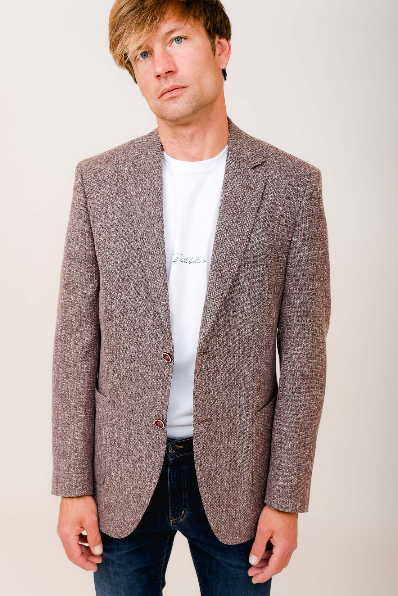 ΑΝΔΡΙΚΟ ΣΑΚΑΚΙ PORTOBELLO'S ΜΟΝΟΠΕΤΟ ΔΙΚΟΥΜΠΟ ΜΠΟΡΝΤΟ ΧΡΩΜΑ ΥΦΑΣΜΑ MARZOTTO REGULAR FIT