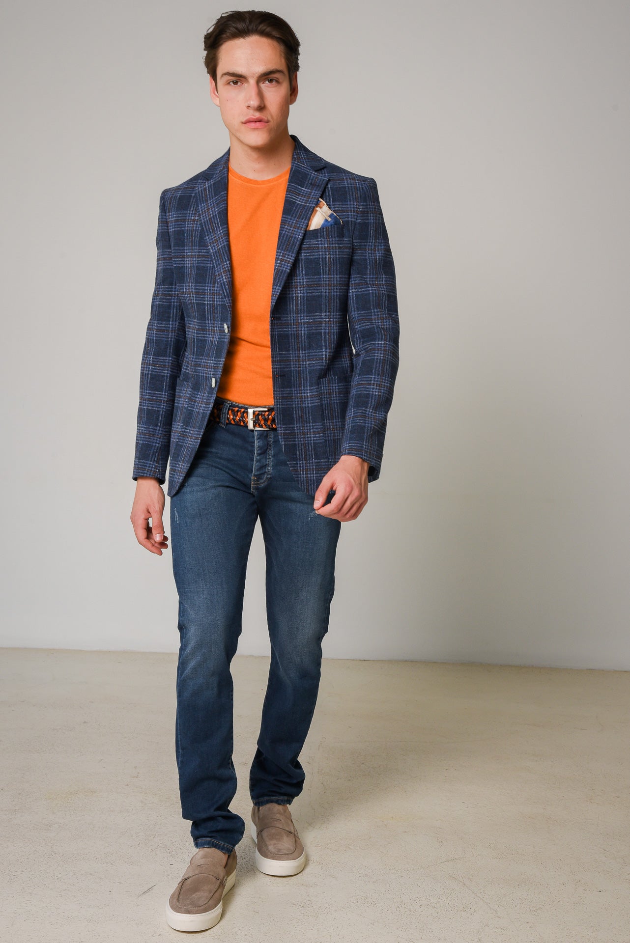 ΑΝΔΡΙΚΟ ΣΑΚΑΚΙ PORTOBELLO'S WINDOWPANE ΜΠΛΕ ΜΕ ΚΑΦΕ ΚΑΙ ΘΑΛΑΣΣΙ ΛΕΠΤΟΜΕΡΕΙΕΣ ΥΦΑΣΜΑ ANGELICO