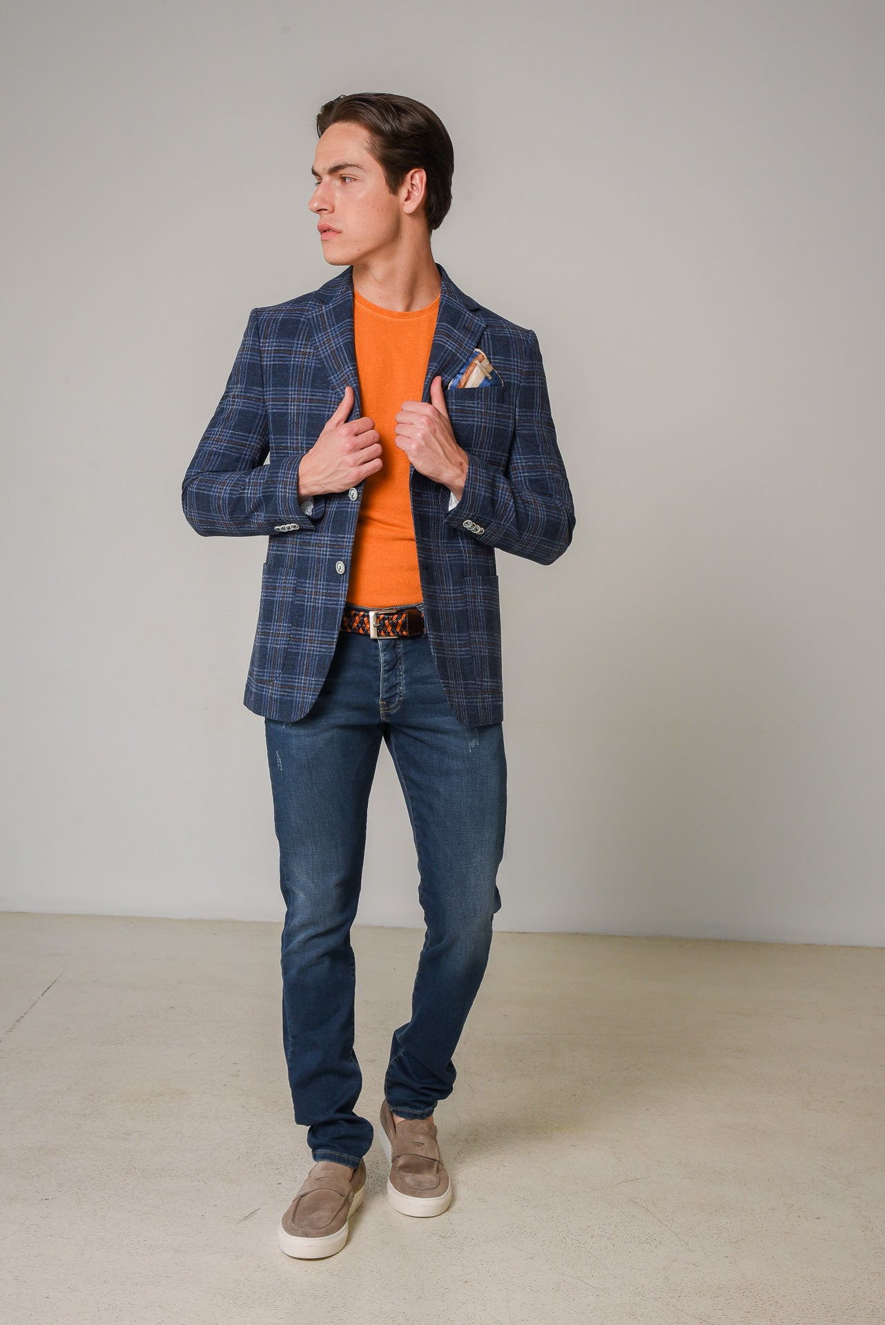 ΑΝΔΡΙΚΟ ΣΑΚΑΚΙ PORTOBELLO'S WINDOWPANE ΜΠΛΕ ΜΕ ΚΑΦΕ ΚΑΙ ΘΑΛΑΣΣΙ ΛΕΠΤΟΜΕΡΕΙΕΣ ΥΦΑΣΜΑ ANGELICO