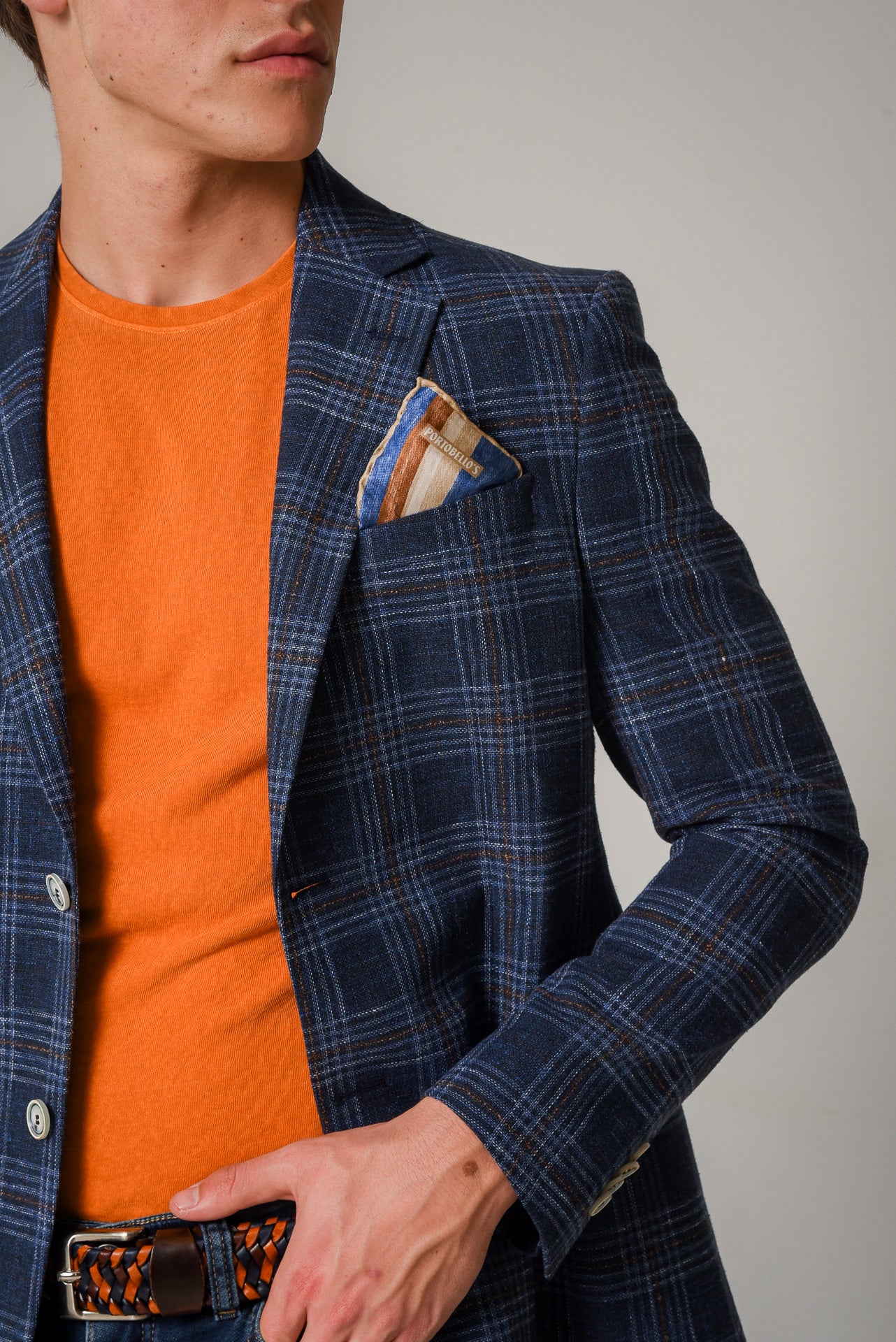 ΑΝΔΡΙΚΟ ΣΑΚΑΚΙ PORTOBELLO'S WINDOWPANE ΜΠΛΕ ΜΕ ΚΑΦΕ ΚΑΙ ΘΑΛΑΣΣΙ ΛΕΠΤΟΜΕΡΕΙΕΣ ΥΦΑΣΜΑ ANGELICO