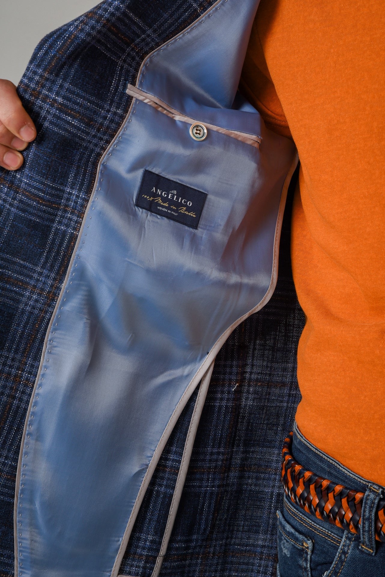 ΑΝΔΡΙΚΟ ΣΑΚΑΚΙ PORTOBELLO'S WINDOWPANE ΜΠΛΕ ΜΕ ΚΑΦΕ ΚΑΙ ΘΑΛΑΣΣΙ ΛΕΠΤΟΜΕΡΕΙΕΣ ΥΦΑΣΜΑ ANGELICO