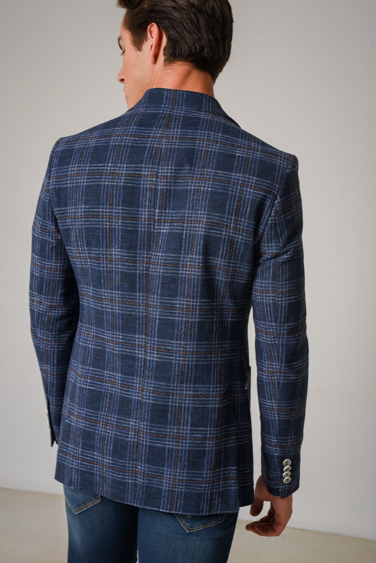 ΑΝΔΡΙΚΟ ΣΑΚΑΚΙ PORTOBELLO'S WINDOWPANE ΜΠΛΕ ΜΕ ΚΑΦΕ ΚΑΙ ΘΑΛΑΣΣΙ ΛΕΠΤΟΜΕΡΕΙΕΣ ΥΦΑΣΜΑ ANGELICO