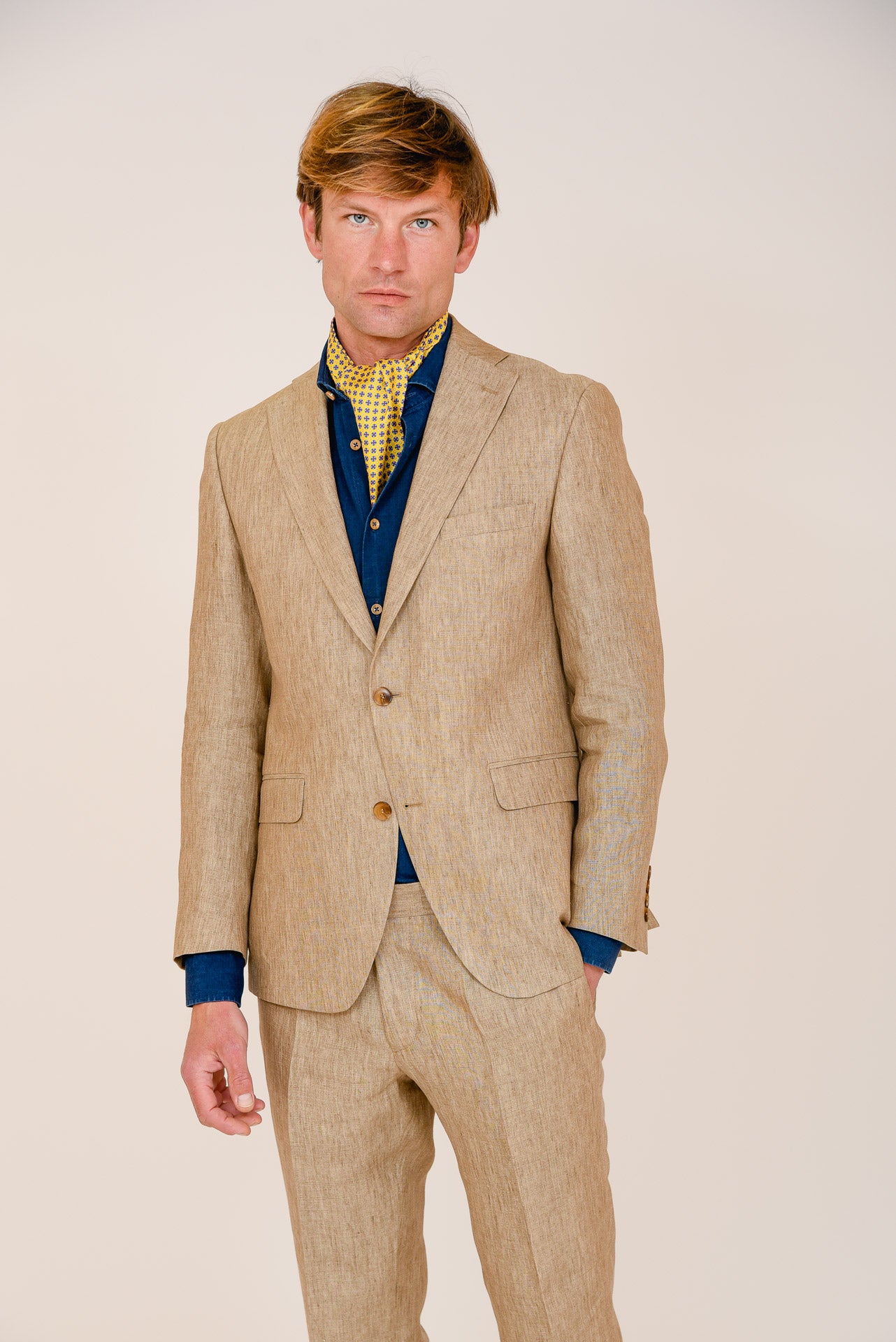 ΑΝΔΡΙΚΟ ΜΟΝΟΠΕΤΟ ΔΙΚΟΥΜΠΟ ΚΟΣΤΟΥΜΙ PORTOBELLO'S ΣΤΟ ΧΡΩΜΑ ΤΗΣ ΕΡΗΜΟΥ ΑΠΟ ΛΙΝΟ ΥΦΑΣΜΑ LEOMASTER