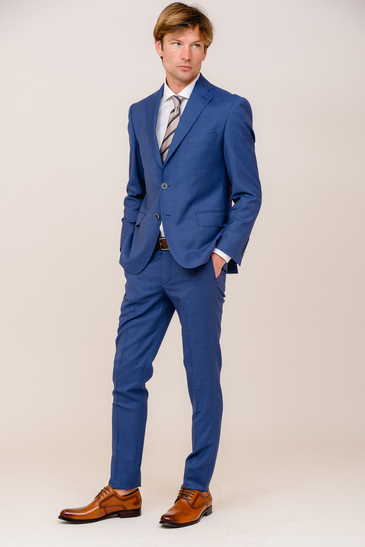 ΑΝΔΡΙΚΟ ΚΟΣΤΟΥΜΙ PORTOBELLO'S ΣΕ ΜΠΛΕ RAF ΑΠΟΧΡΩΣΗ ΜΕ ΥΦΑΣΜΑ ZIGNONE S120'S SLIM FIT