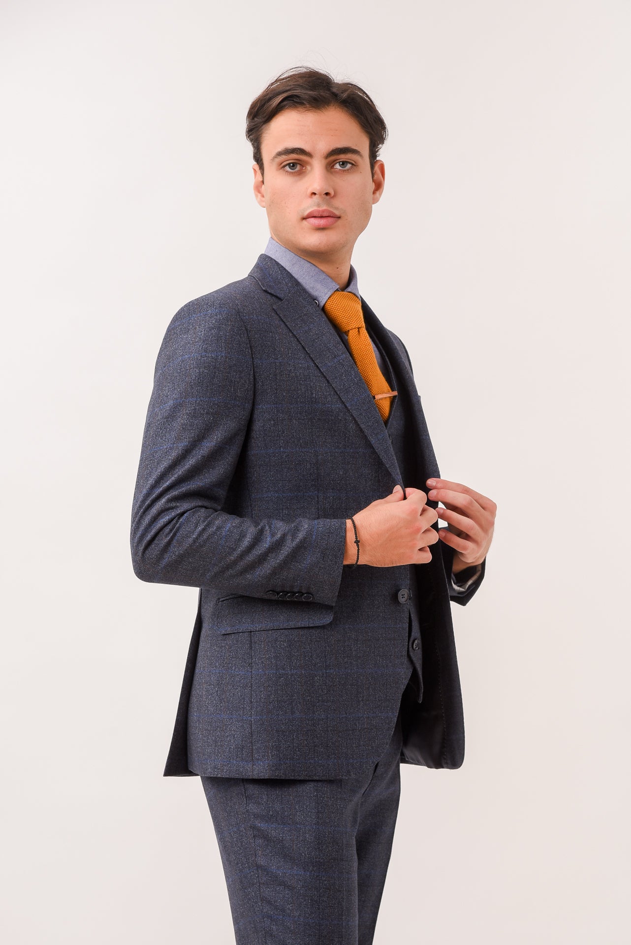 ΑΝΔΡΙΚΟ ΜΟΝΟΠΕΤΟ ΔΙΚΟΥΜΠΟ ΚΟΣΤΟΥΜΙ PORTOBELLO'S ΜΕ ΚΑΡΟ ΣΧΕΔΙΟ ΣΕ ΜΠΛΕ ΧΡΩΜΑ SLIM FIT