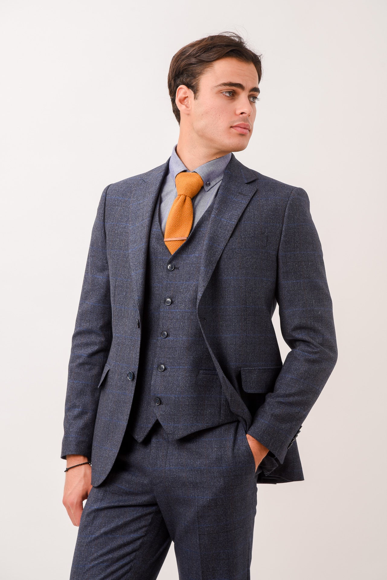 ΑΝΔΡΙΚΟ ΜΟΝΟΠΕΤΟ ΔΙΚΟΥΜΠΟ ΚΟΣΤΟΥΜΙ PORTOBELLO'S ΜΕ ΚΑΡΟ ΣΧΕΔΙΟ ΣΕ ΜΠΛΕ ΧΡΩΜΑ SLIM FIT