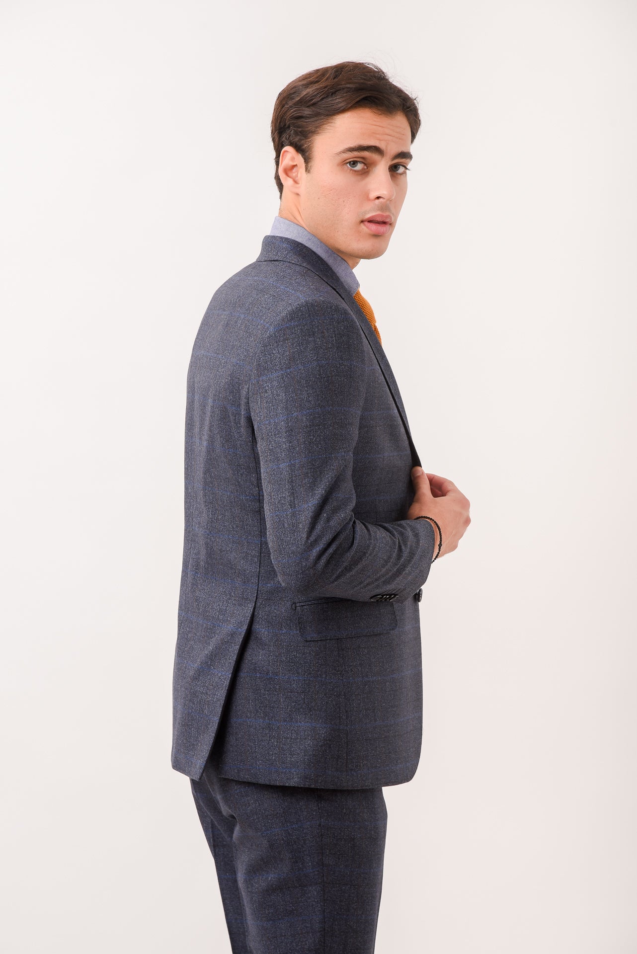 ΑΝΔΡΙΚΟ ΜΟΝΟΠΕΤΟ ΔΙΚΟΥΜΠΟ ΚΟΣΤΟΥΜΙ PORTOBELLO'S ΜΕ ΚΑΡΟ ΣΧΕΔΙΟ ΣΕ ΜΠΛΕ ΧΡΩΜΑ SLIM FIT