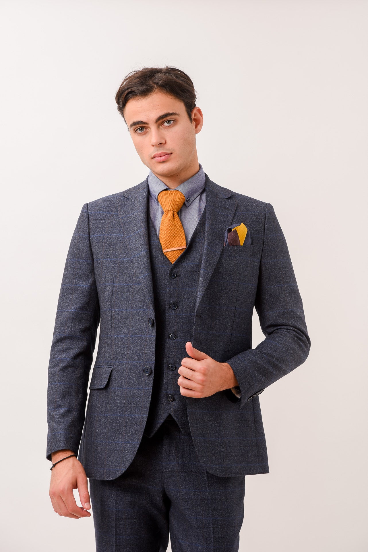 ΑΝΔΡΙΚΟ ΜΟΝΟΠΕΤΟ ΔΙΚΟΥΜΠΟ ΚΟΣΤΟΥΜΙ PORTOBELLO'S ΜΕ ΚΑΡΟ ΣΧΕΔΙΟ ΣΕ ΜΠΛΕ ΧΡΩΜΑ SLIM FIT