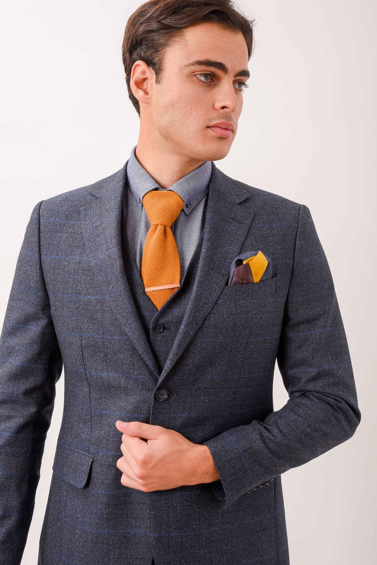 ΑΝΔΡΙΚΟ ΜΟΝΟΠΕΤΟ ΔΙΚΟΥΜΠΟ ΚΟΣΤΟΥΜΙ PORTOBELLO'S ΜΕ ΚΑΡΟ ΣΧΕΔΙΟ ΣΕ ΜΠΛΕ ΧΡΩΜΑ SLIM FIT