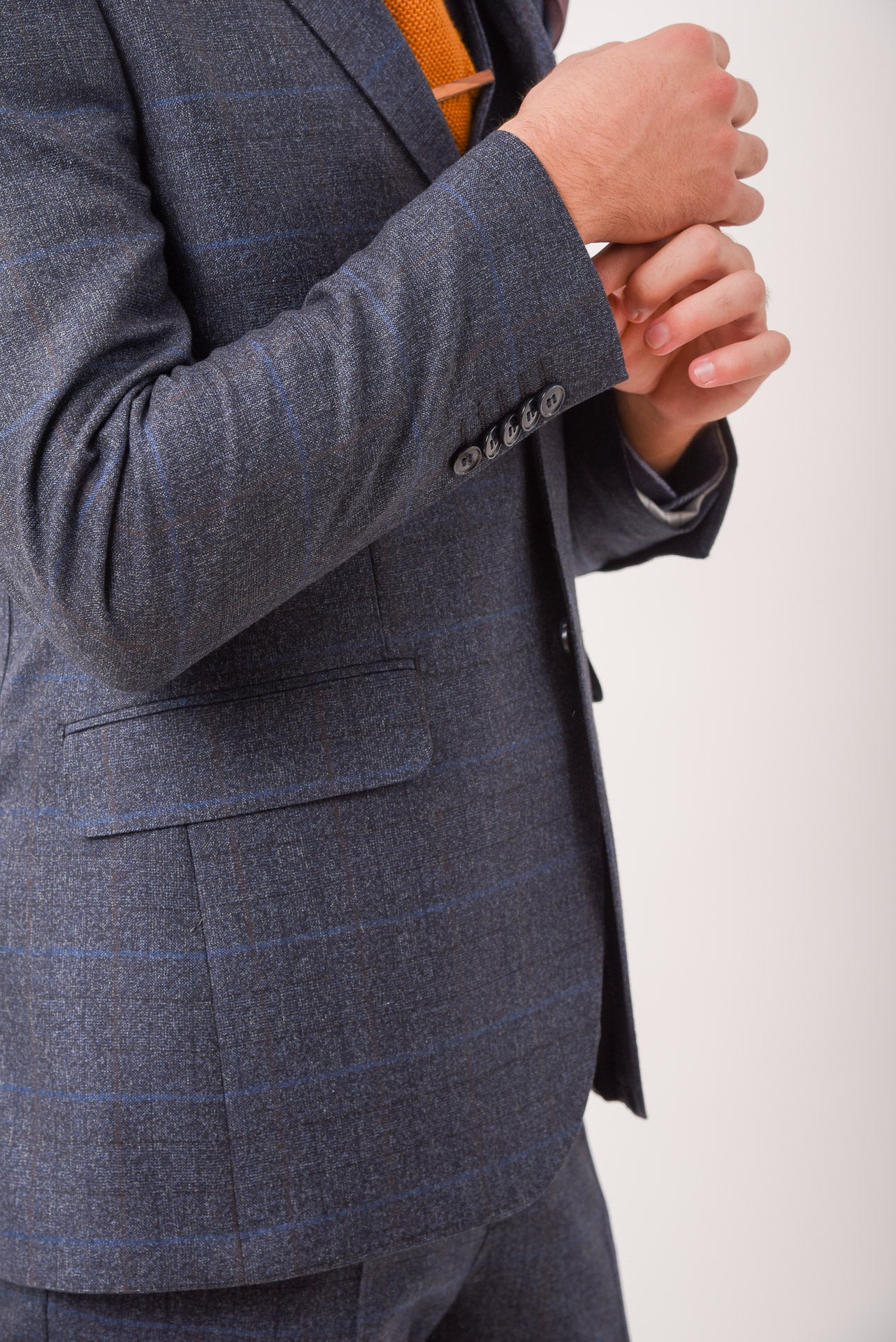 ΑΝΔΡΙΚΟ ΜΟΝΟΠΕΤΟ ΔΙΚΟΥΜΠΟ ΚΟΣΤΟΥΜΙ PORTOBELLO'S ΜΕ ΚΑΡΟ ΣΧΕΔΙΟ ΣΕ ΜΠΛΕ ΧΡΩΜΑ SLIM FIT