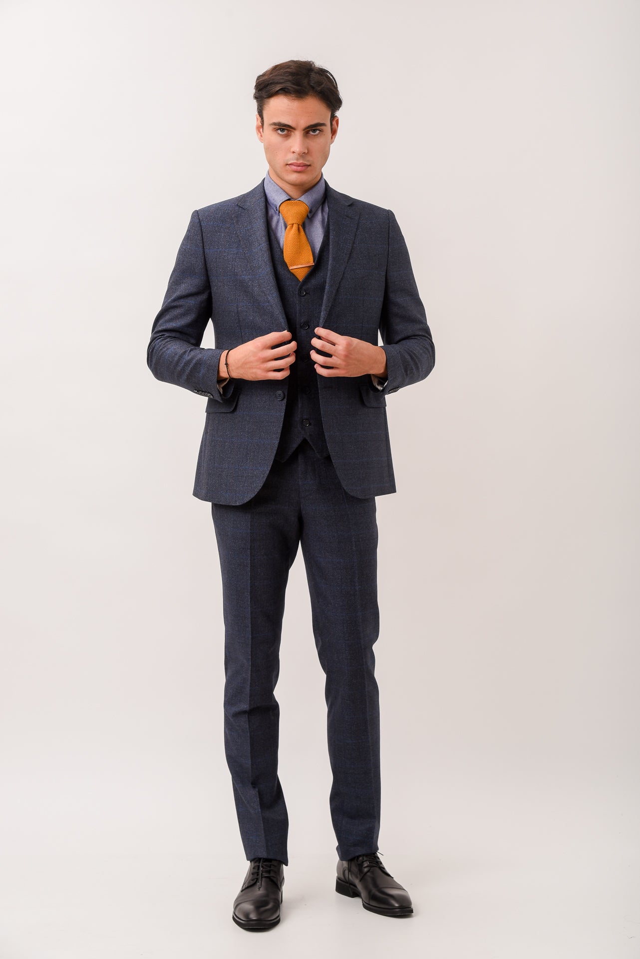 ΑΝΔΡΙΚΟ ΜΟΝΟΠΕΤΟ ΔΙΚΟΥΜΠΟ ΚΟΣΤΟΥΜΙ PORTOBELLO'S ΜΕ ΚΑΡΟ ΣΧΕΔΙΟ ΣΕ ΜΠΛΕ ΧΡΩΜΑ SLIM FIT