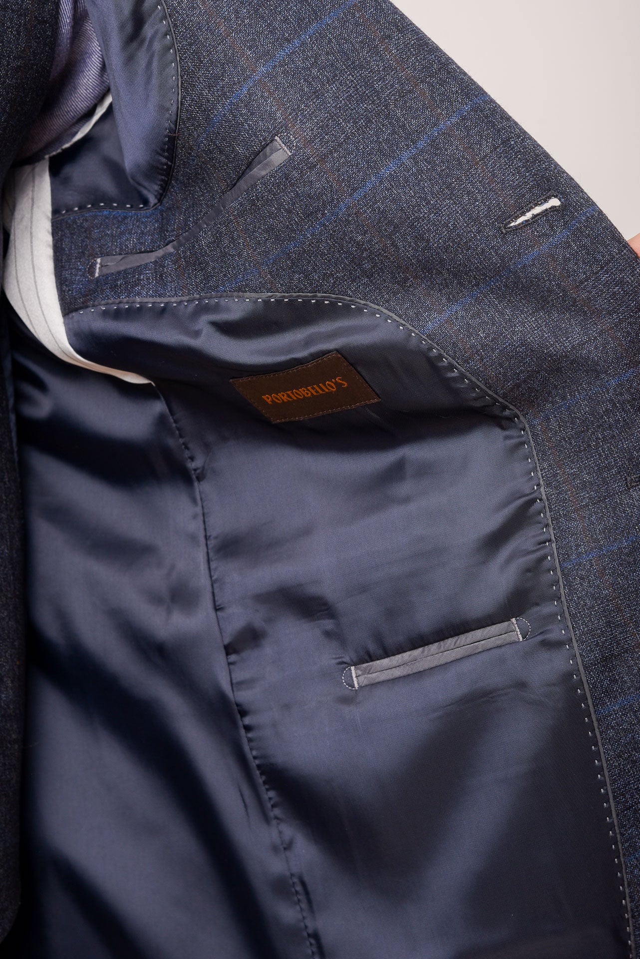 ΑΝΔΡΙΚΟ ΜΟΝΟΠΕΤΟ ΔΙΚΟΥΜΠΟ ΚΟΣΤΟΥΜΙ PORTOBELLO'S ΜΕ ΚΑΡΟ ΣΧΕΔΙΟ ΣΕ ΜΠΛΕ ΧΡΩΜΑ SLIM FIT