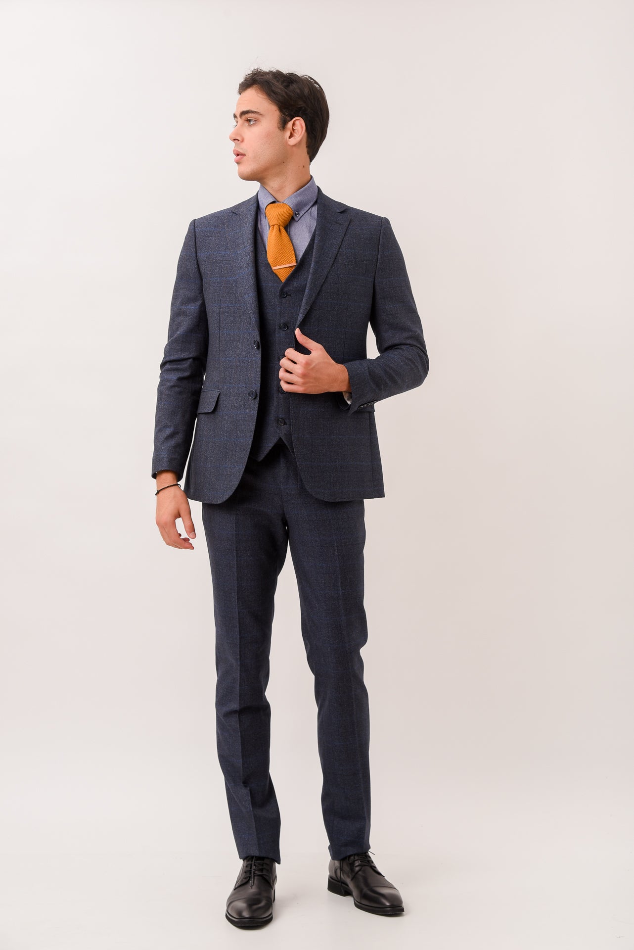 ΑΝΔΡΙΚΟ ΜΟΝΟΠΕΤΟ ΔΙΚΟΥΜΠΟ ΚΟΣΤΟΥΜΙ PORTOBELLO'S ΜΕ ΚΑΡΟ ΣΧΕΔΙΟ ΣΕ ΜΠΛΕ ΧΡΩΜΑ SLIM FIT