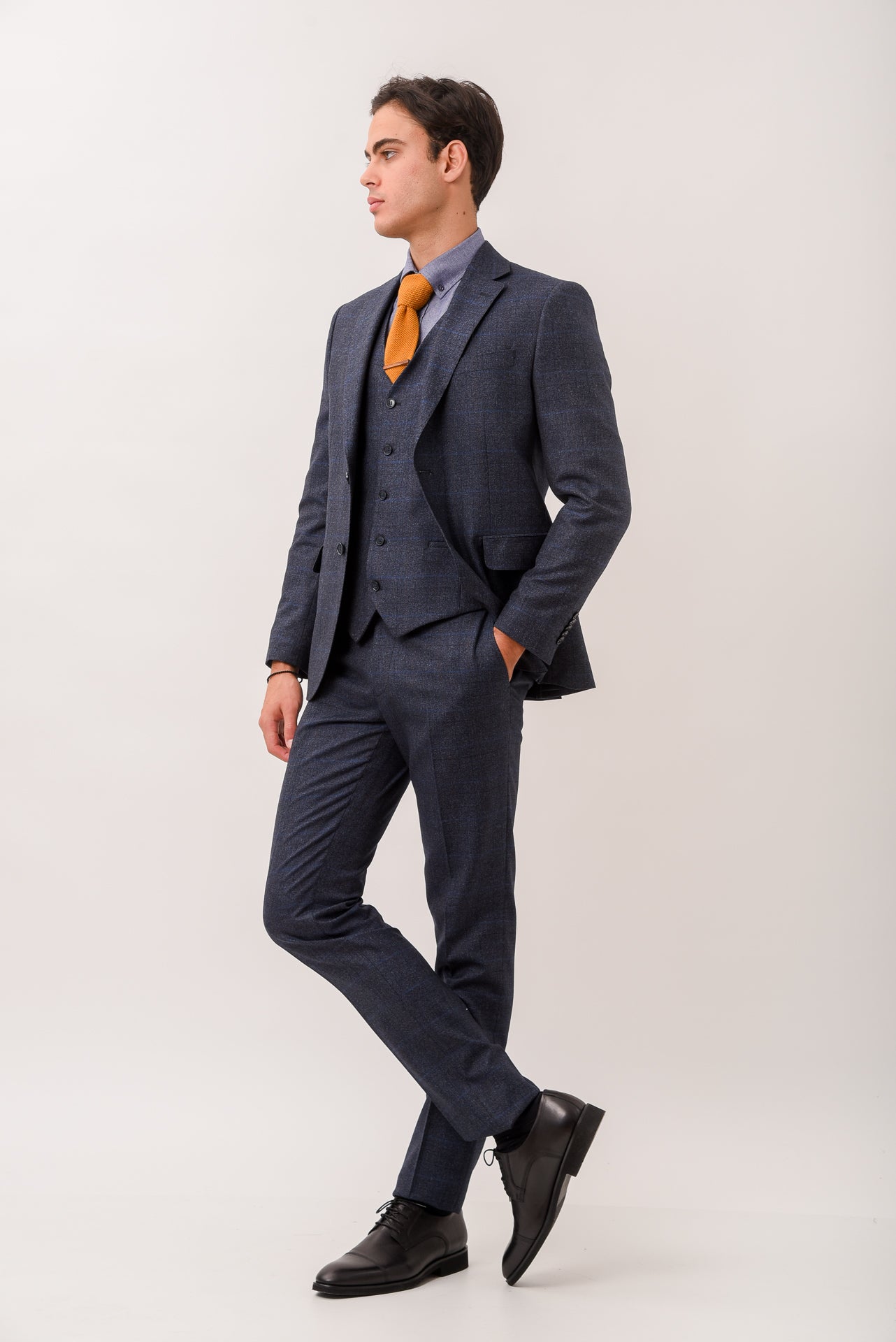 ΑΝΔΡΙΚΟ ΜΟΝΟΠΕΤΟ ΔΙΚΟΥΜΠΟ ΚΟΣΤΟΥΜΙ PORTOBELLO'S ΜΕ ΚΑΡΟ ΣΧΕΔΙΟ ΣΕ ΜΠΛΕ ΧΡΩΜΑ SLIM FIT