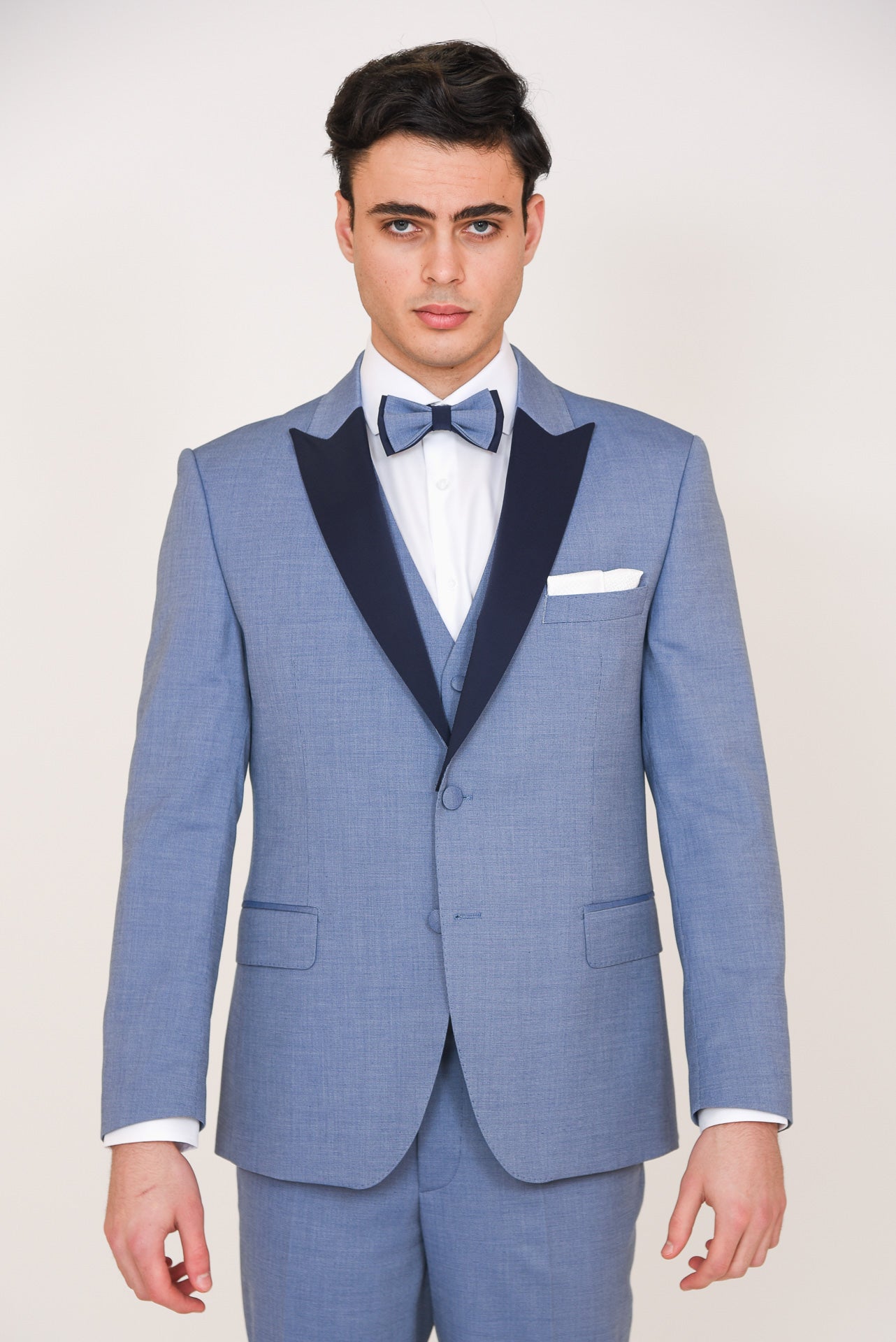 ΑΝΔΡΙΚΟ THREE-PIECE TUXEDO PORTOBELLO'S ΣΙΕΛ ΜΕ PEAK ΣΑΤΕΝ ΠΕΤΑ