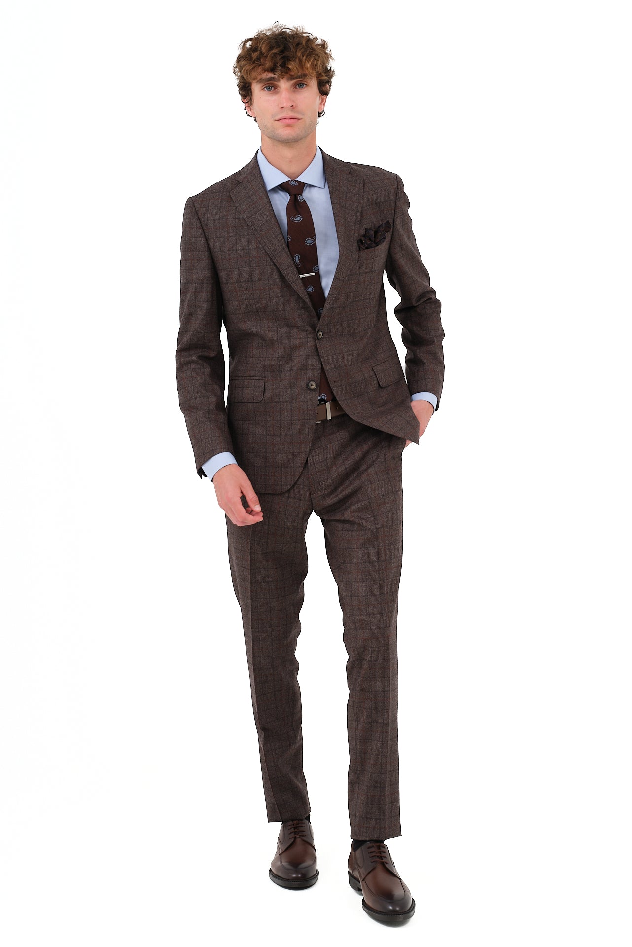 ΑΝΔΡΙΚΟ ΚΑΡΟ ΚΑΦΕ ΚΟΣΤΟΥΜΙ ΜΕ ΜΠΛΕ ΛΕΠΤΟΜΕΡΕΙΕΣ PORTOBELLO'S ΥΦΑΣΜΑ ZIGNONE SLIM FIT