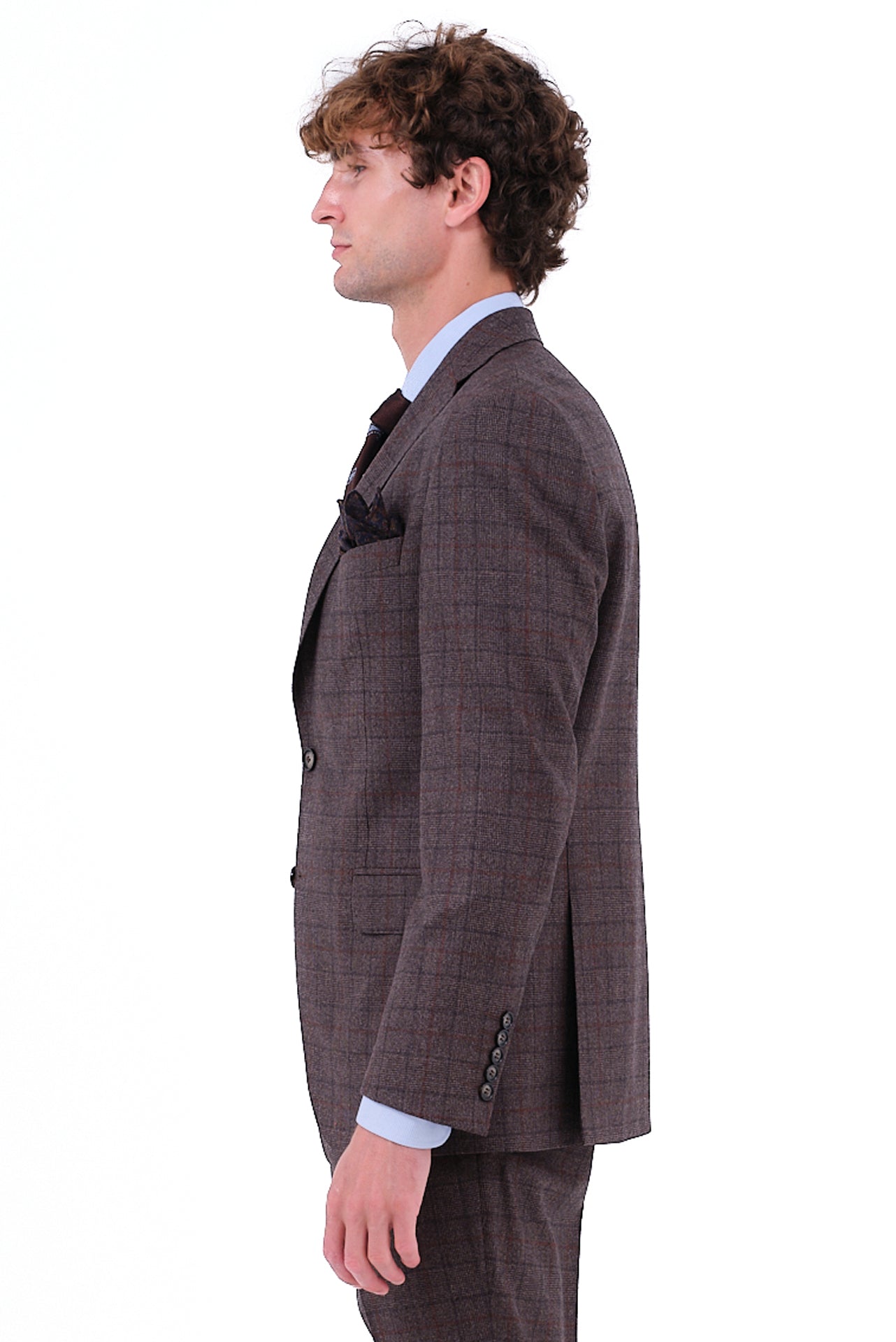 ΑΝΔΡΙΚΟ ΚΑΡΟ ΚΑΦΕ ΚΟΣΤΟΥΜΙ ΜΕ ΜΠΛΕ ΛΕΠΤΟΜΕΡΕΙΕΣ PORTOBELLO'S ΥΦΑΣΜΑ ZIGNONE SLIM FIT