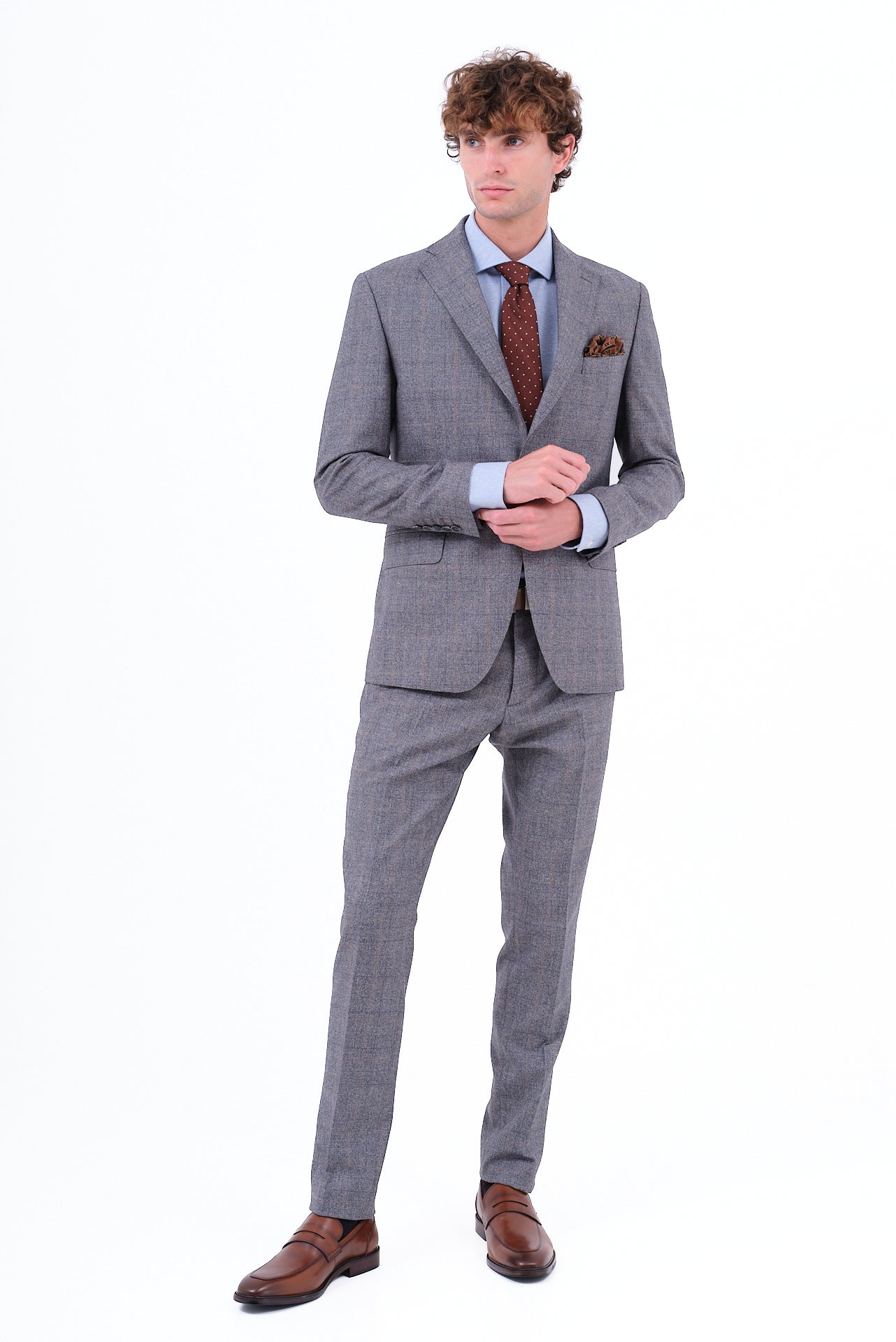 ΑΝΔΡΙΚΟ ΓΚΡΙ ΚΟΣΤΟΥΜΙ PORTOBELLO'S ΜΕ ΜΠΕΖ WINDOWPANE SLIM FIT