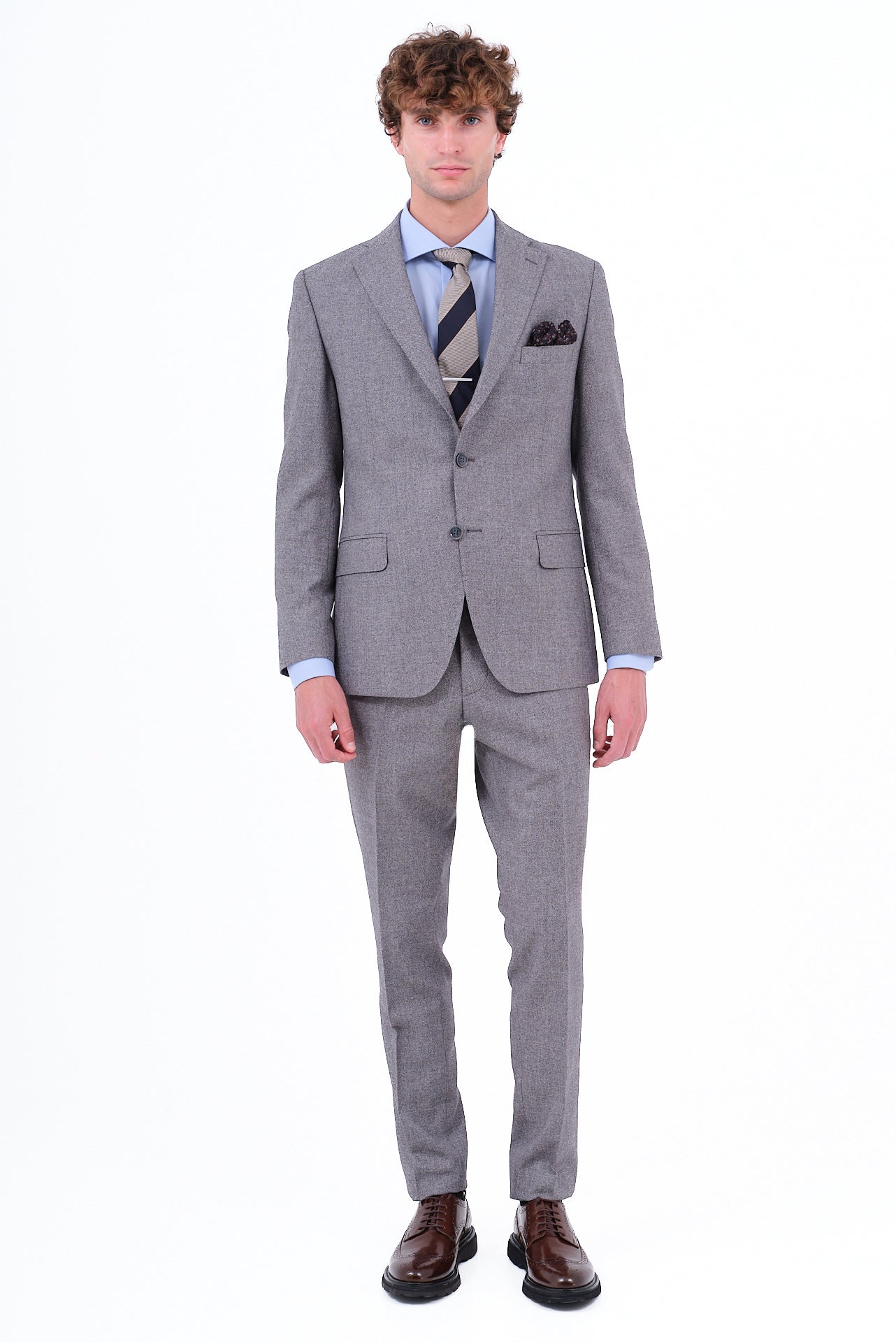 ΑΝΔΡΙΚΟ ΓΚΡΙ ΜΟΝΟΧΡΩΜΟ ΚΟΣΤΟΥΜΙ PORTOBELLO'S ΣΕ GUABELLO ΥΦΑΣΜΑ SLIM FIT