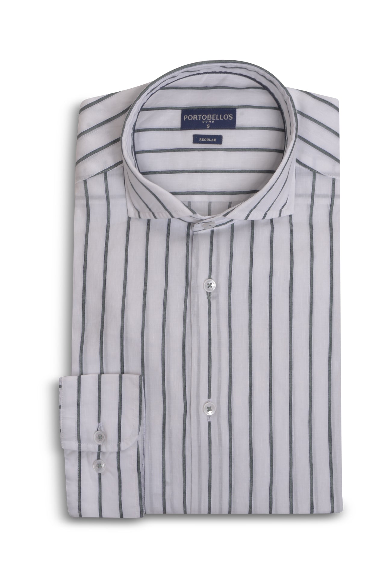 ΑΝΔΡΙΚΟ ΠΟΥΚΑΜΙΣΟ PORTOBELLO'S ΛΕΥΚΟ ΜΕ ΠΡΑΣΙΝΕΣ ΡΙΓΕΣ ΚΑΙ REX ΓΙΑΚΑ REGULAR FIT