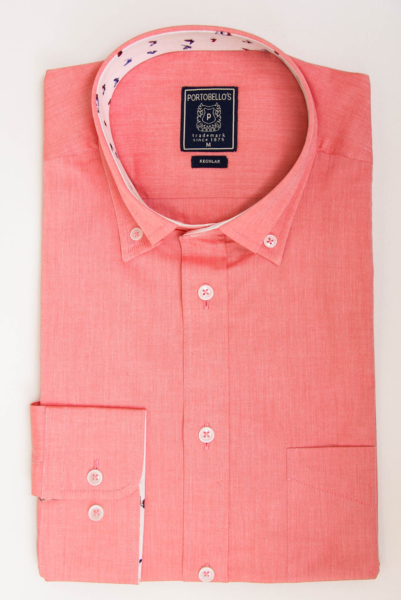 ΑΝΔΡΙΚΟ ΠΟΥΚΑΜΙΣΟ ΜΕ BUTTON DOWN ΓΙΑΚΑ PORTOBELLO'S ΠΟΡΤΟΚΑΛΙ ΜΕ ΜΙΚΡΟΣΧΕΔΙΟ ΠΕΤΑΛΟΥΔΕΣ