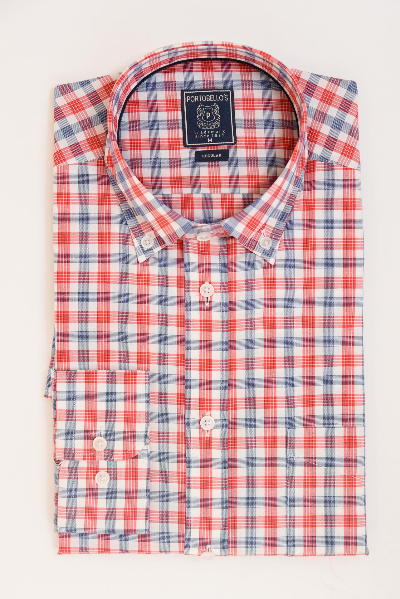 ΑΝΔΡΙΚΟ ΠΟΥΚΑΜΙΣΟ ΜΕ BUTTON DOWN ΓΙΑΚΑ PORTOBELLO'S ΚΟΚΚΙΝΟ-ΜΠΛΕ ΚΑΡΟ ΣΧΕΔΙΟ