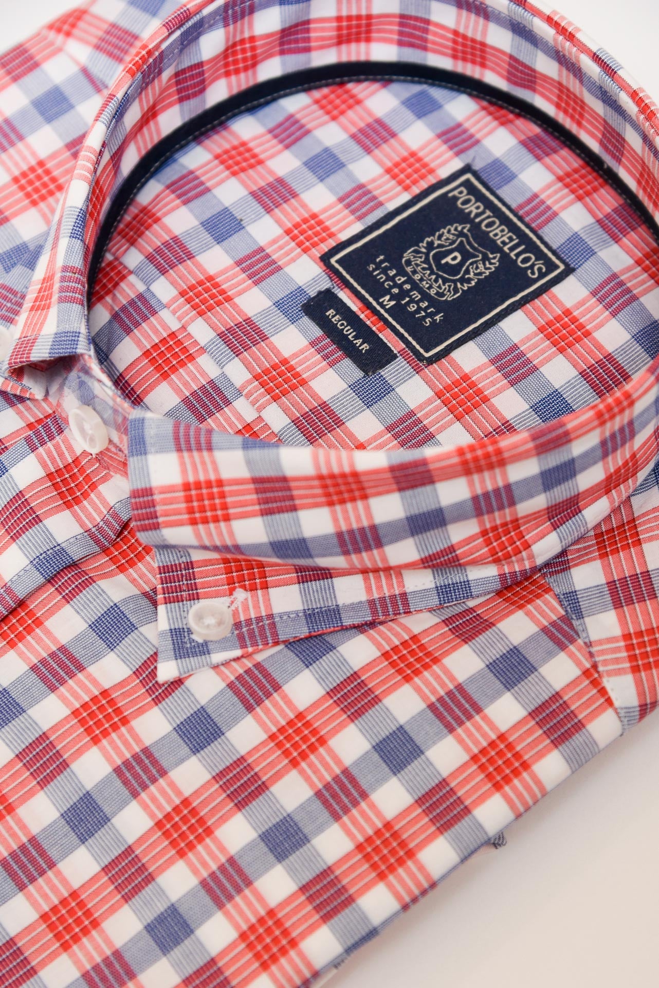 ΑΝΔΡΙΚΟ ΠΟΥΚΑΜΙΣΟ ΜΕ BUTTON DOWN ΓΙΑΚΑ PORTOBELLO'S ΚΟΚΚΙΝΟ-ΜΠΛΕ ΚΑΡΟ ΣΧΕΔΙΟ