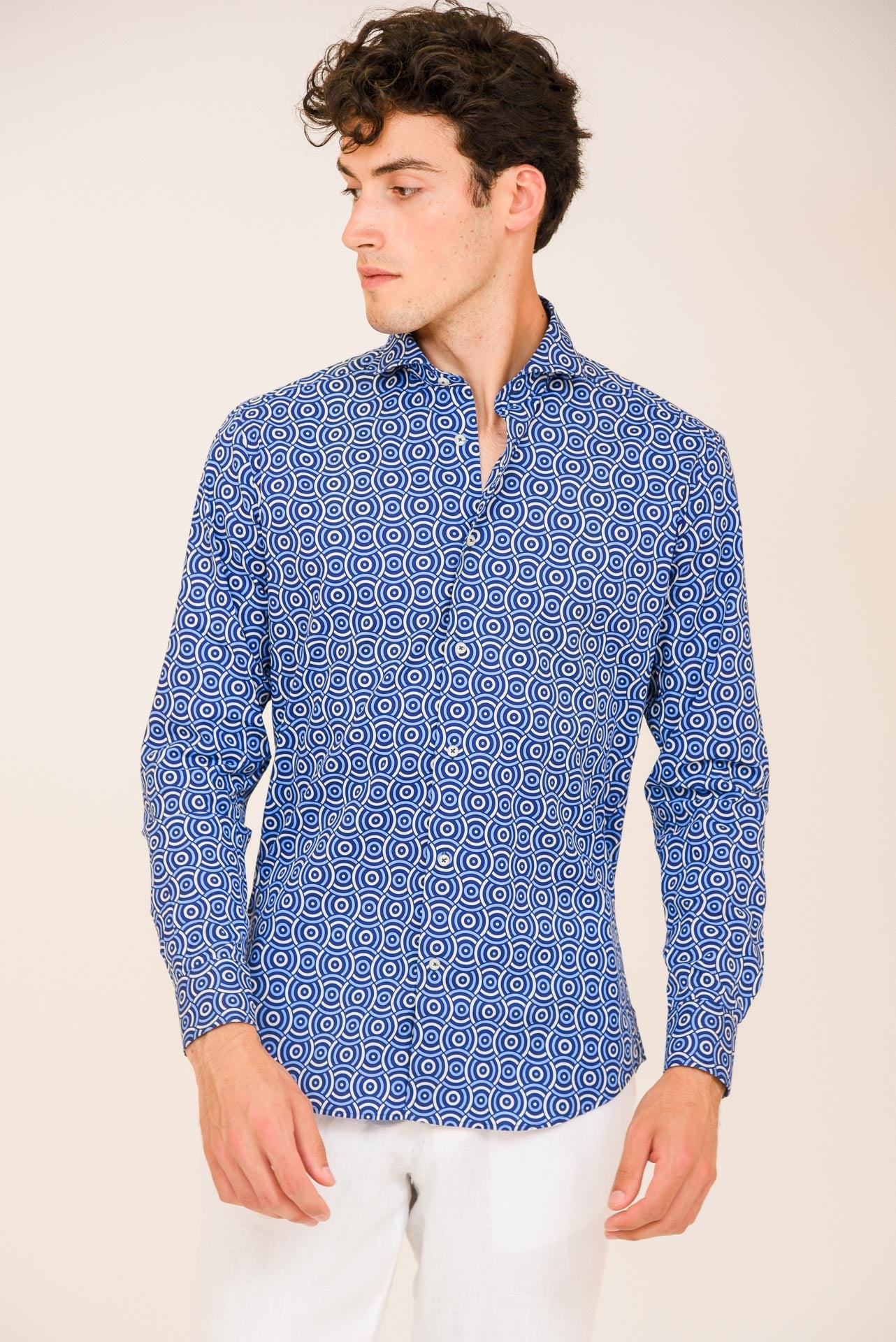 ΑΝΔΡΙΚΟ ΠΟΥΚΑΜΙΣΟ ΜΕ REX ΓΙΑΚΑ PORTOBELLO'S ΜΠΛΕ ΜΕ ΕΝΤΟΝΟ ΣΧΕΔΙΟ SLIM FIT