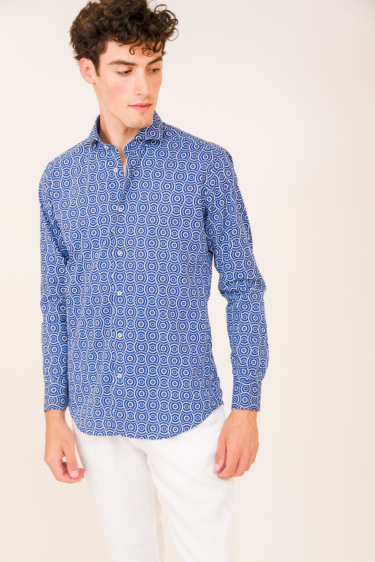 ΑΝΔΡΙΚΟ ΠΟΥΚΑΜΙΣΟ ΜΕ REX ΓΙΑΚΑ PORTOBELLO'S ΜΠΛΕ ΜΕ ΕΝΤΟΝΟ ΣΧΕΔΙΟ SLIM FIT