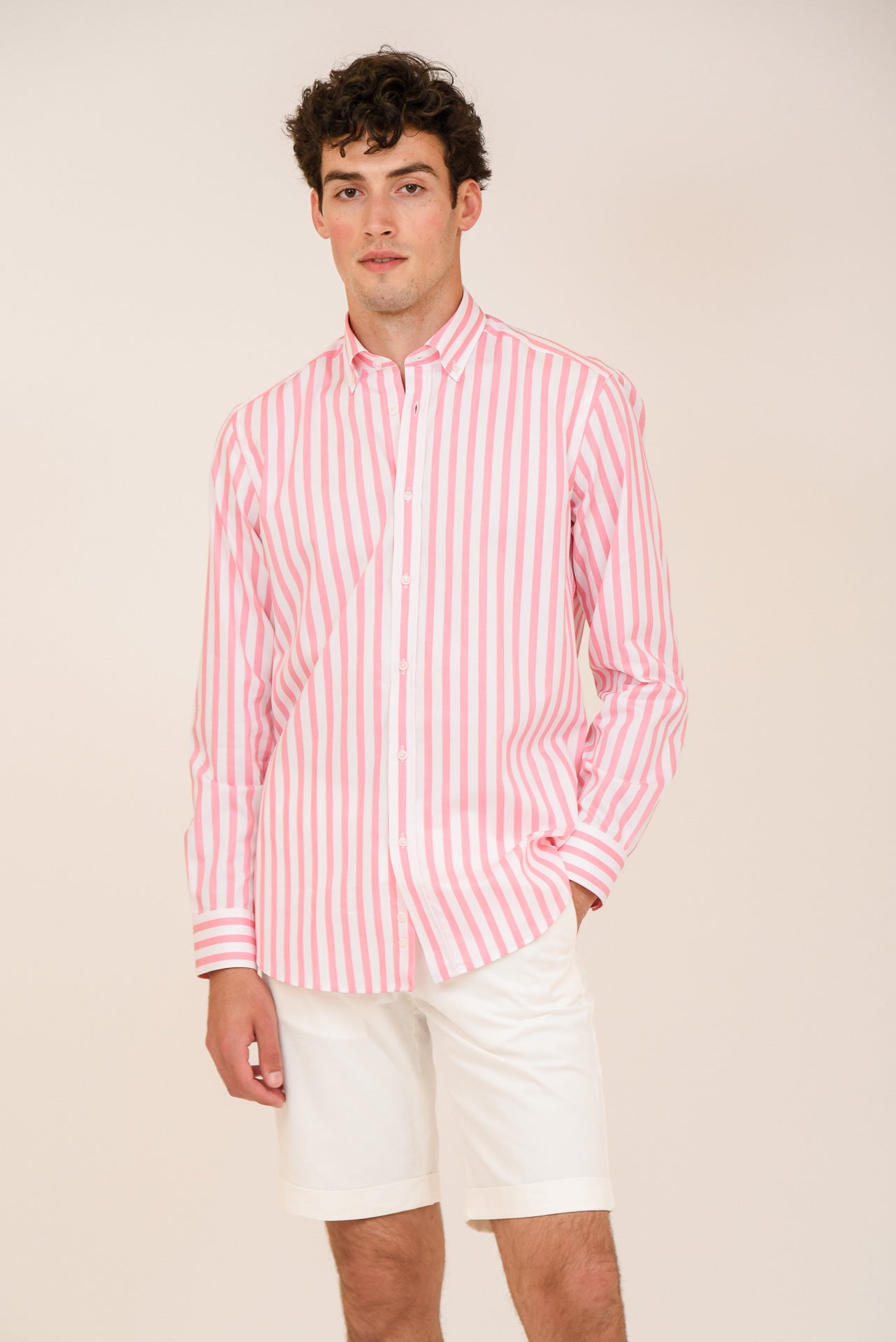 ΑΝΔΡΙΚΟ ΠΟΥΚΑΜΙΣΟ ΜΕ BUTTON DOWN ΓΙΑΚΑ PORTOBELLO'S ΡΟΖ ΜΕ ΛΕΥΚΕΣ ΡΙΓΕΣ REGULAR FIT