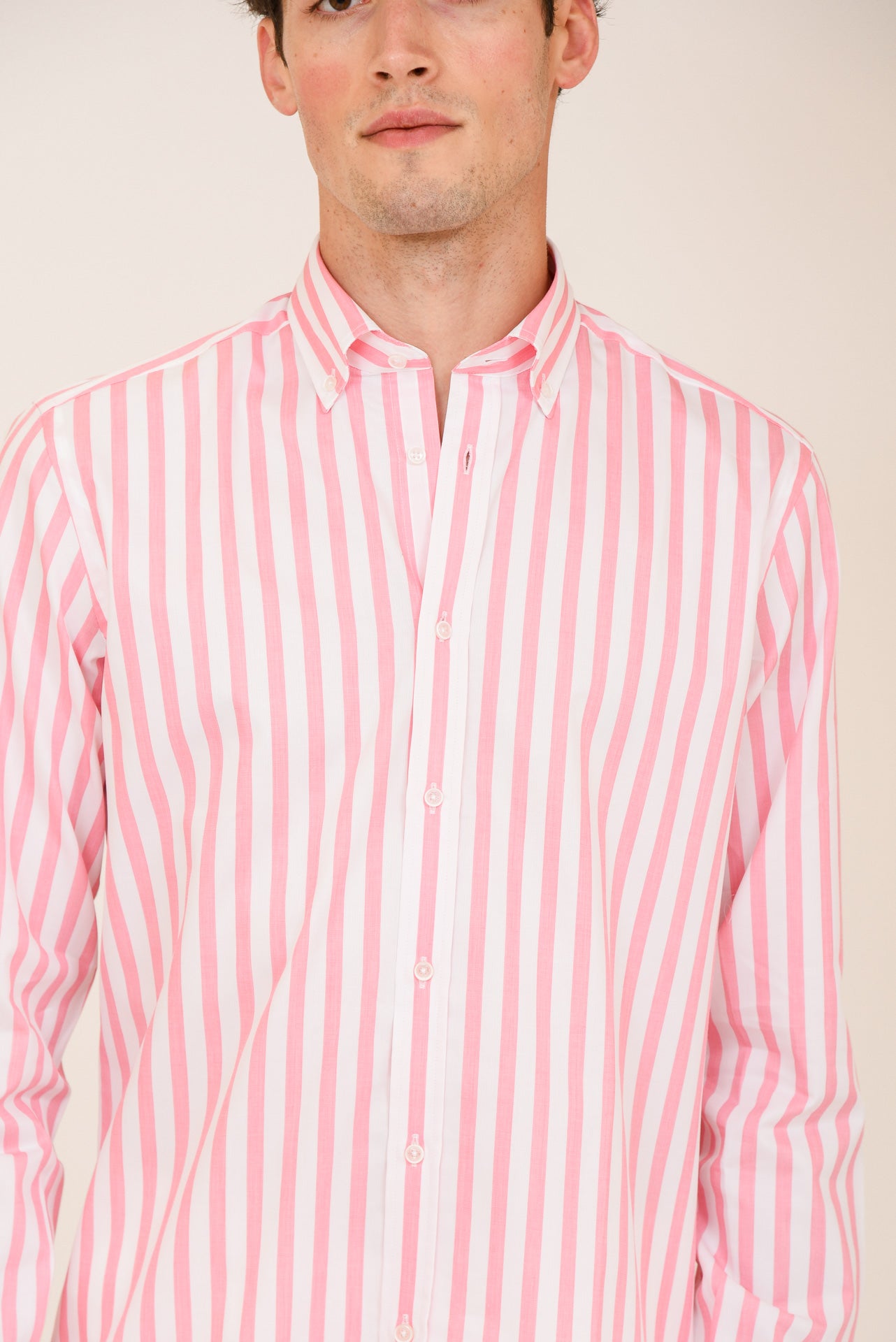 ΑΝΔΡΙΚΟ ΠΟΥΚΑΜΙΣΟ ΜΕ BUTTON DOWN ΓΙΑΚΑ PORTOBELLO'S ΡΟΖ ΜΕ ΛΕΥΚΕΣ ΡΙΓΕΣ REGULAR FIT