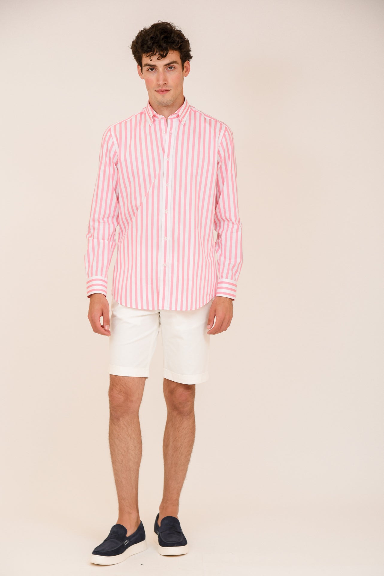 ΑΝΔΡΙΚΟ ΠΟΥΚΑΜΙΣΟ ΜΕ BUTTON DOWN ΓΙΑΚΑ PORTOBELLO'S ΡΟΖ ΜΕ ΛΕΥΚΕΣ ΡΙΓΕΣ REGULAR FIT