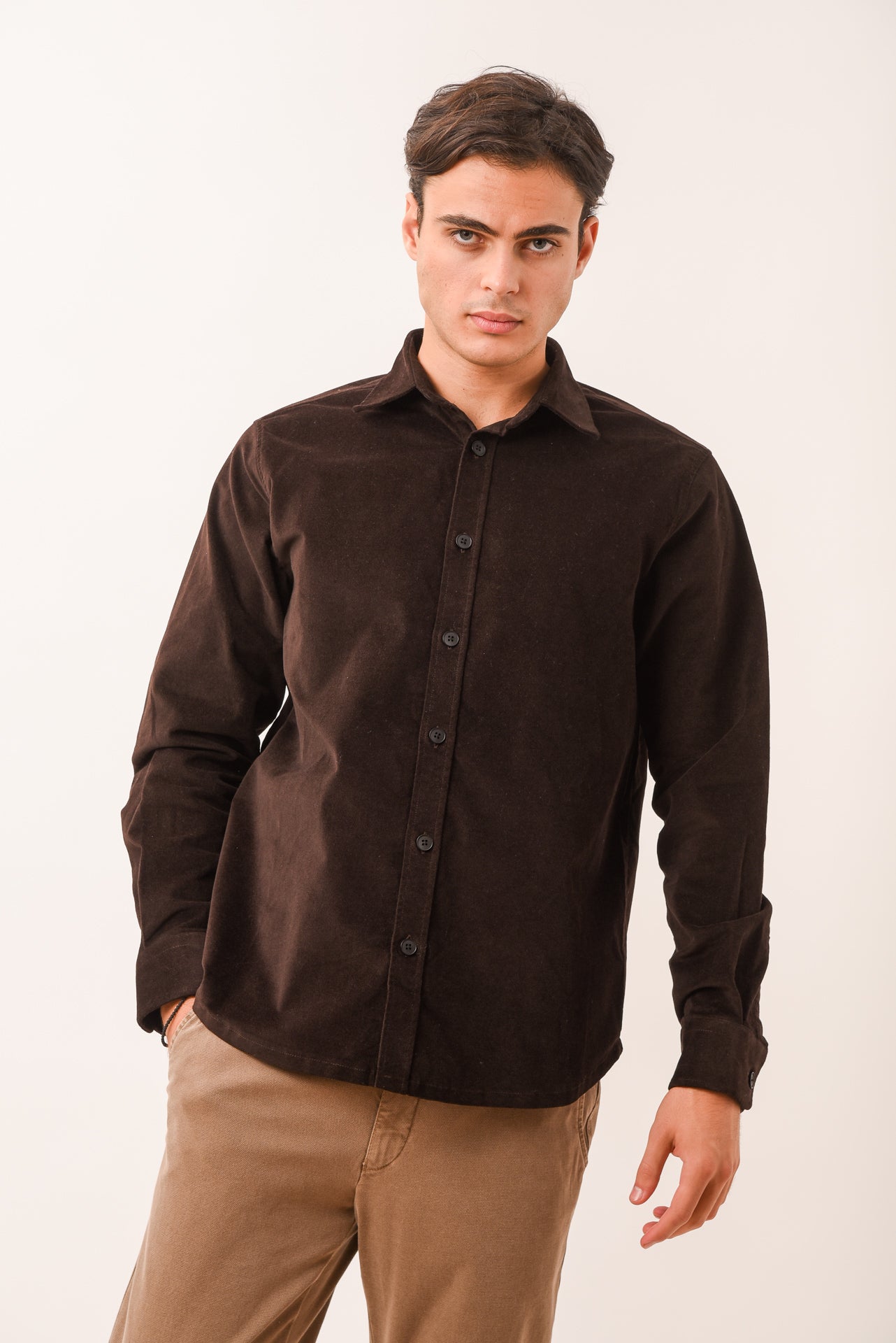 ΑΝΔΡΙΚΟ OVERSHIRT LES GENT'S ΚΑΦΕ ΜΟΝΟΧΡΩΜΟ