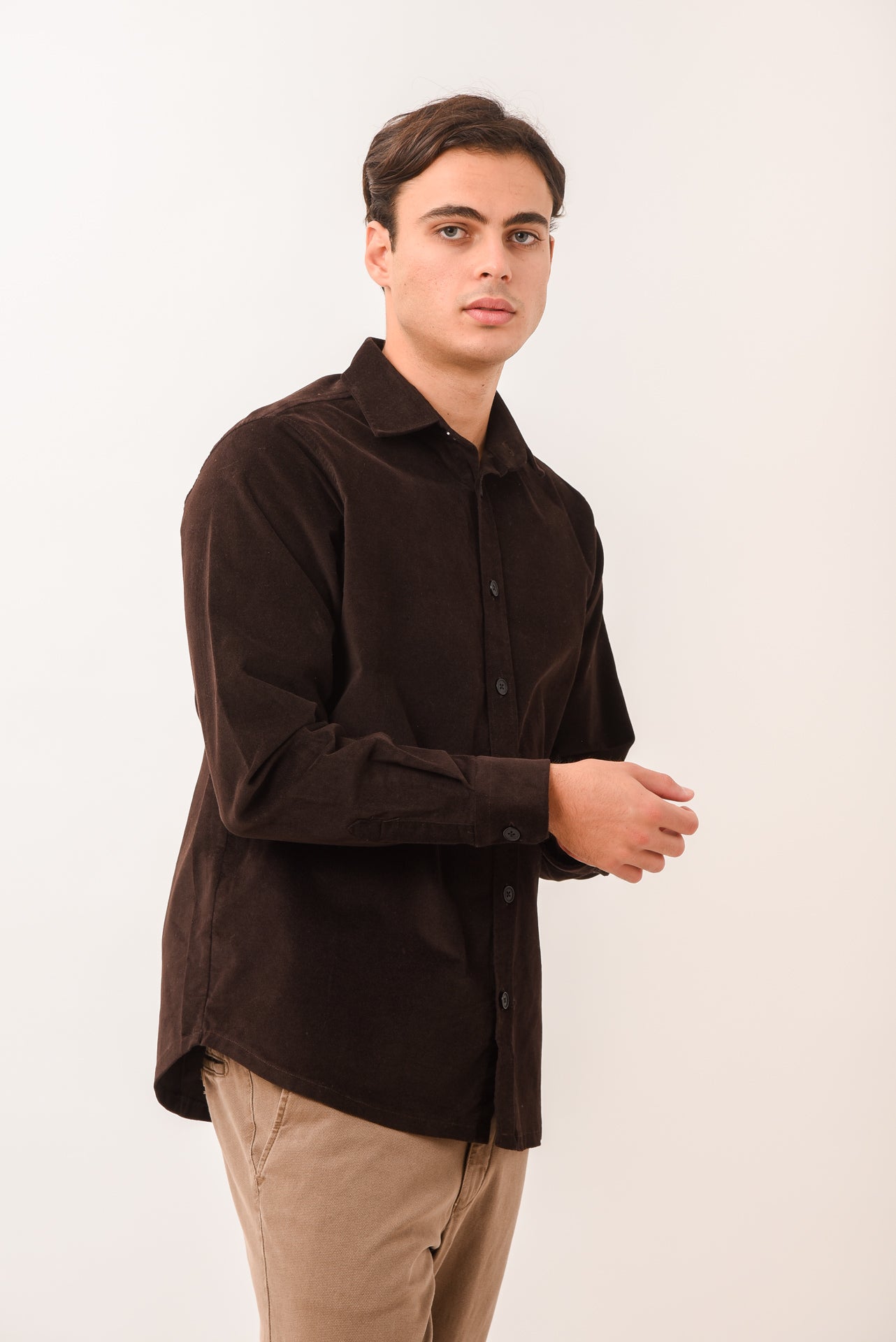 ΑΝΔΡΙΚΟ OVERSHIRT LES GENT'S ΚΑΦΕ ΜΟΝΟΧΡΩΜΟ