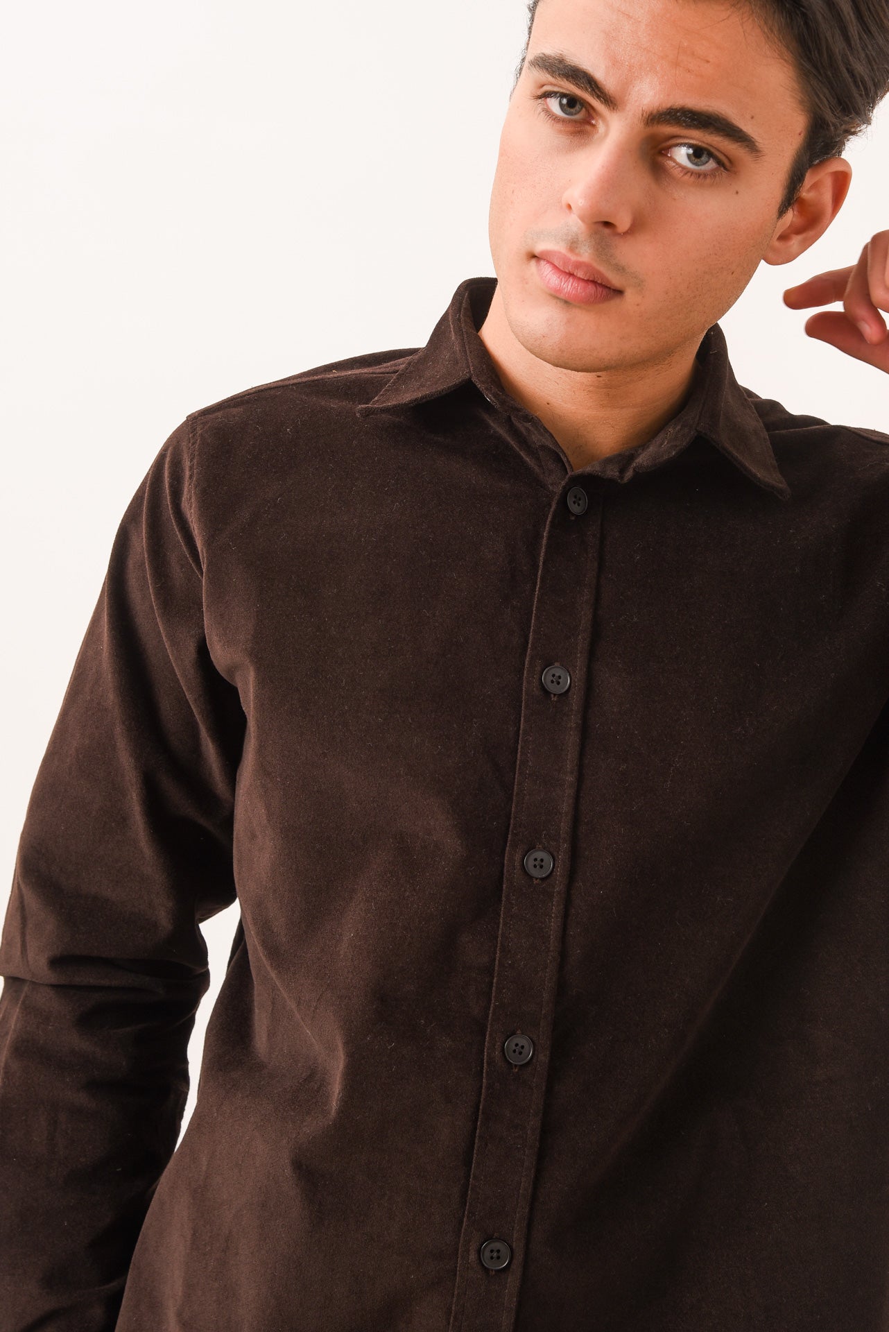 ΑΝΔΡΙΚΟ OVERSHIRT LES GENT'S ΚΑΦΕ ΜΟΝΟΧΡΩΜΟ