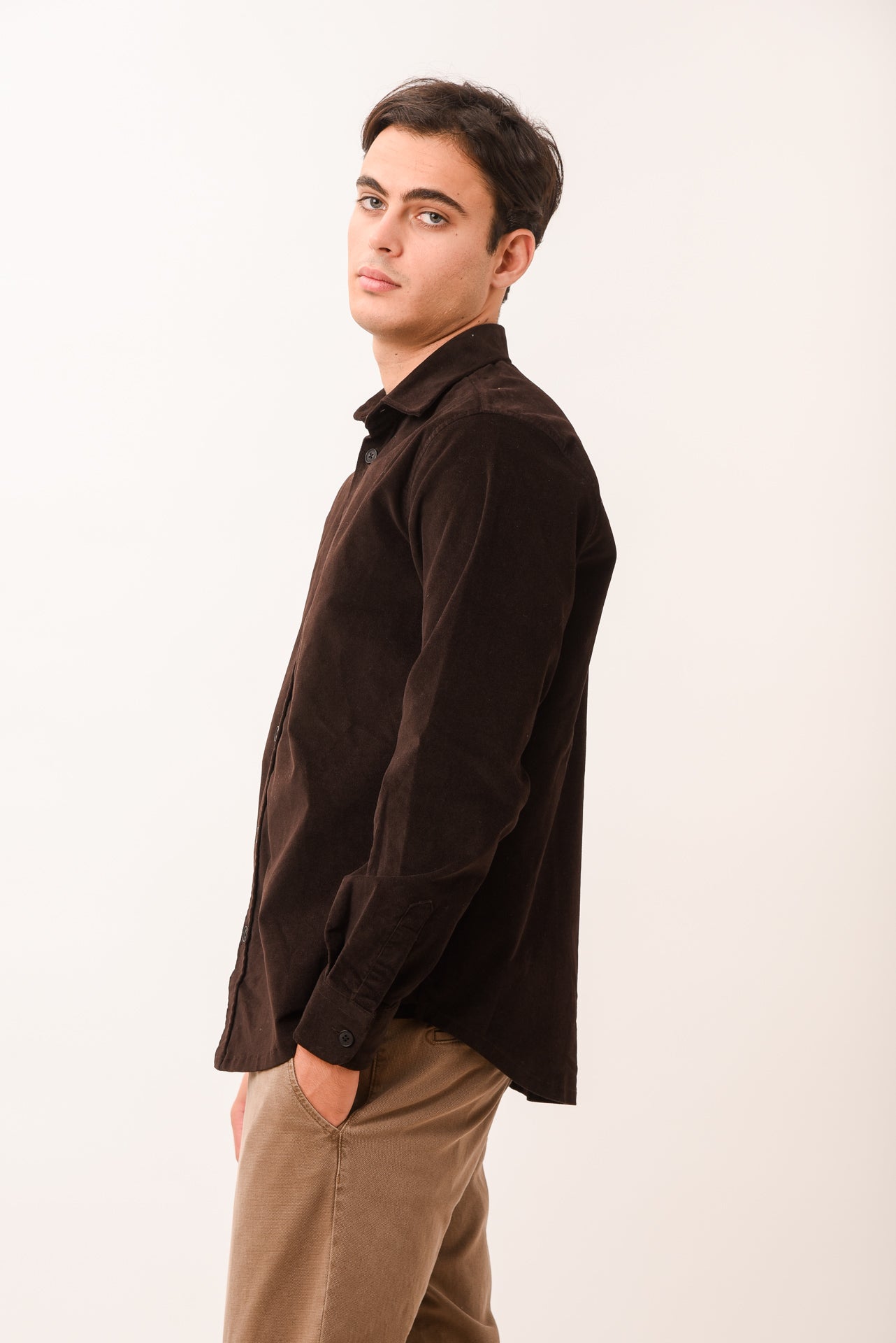 ΑΝΔΡΙΚΟ OVERSHIRT LES GENT'S ΚΑΦΕ ΜΟΝΟΧΡΩΜΟ