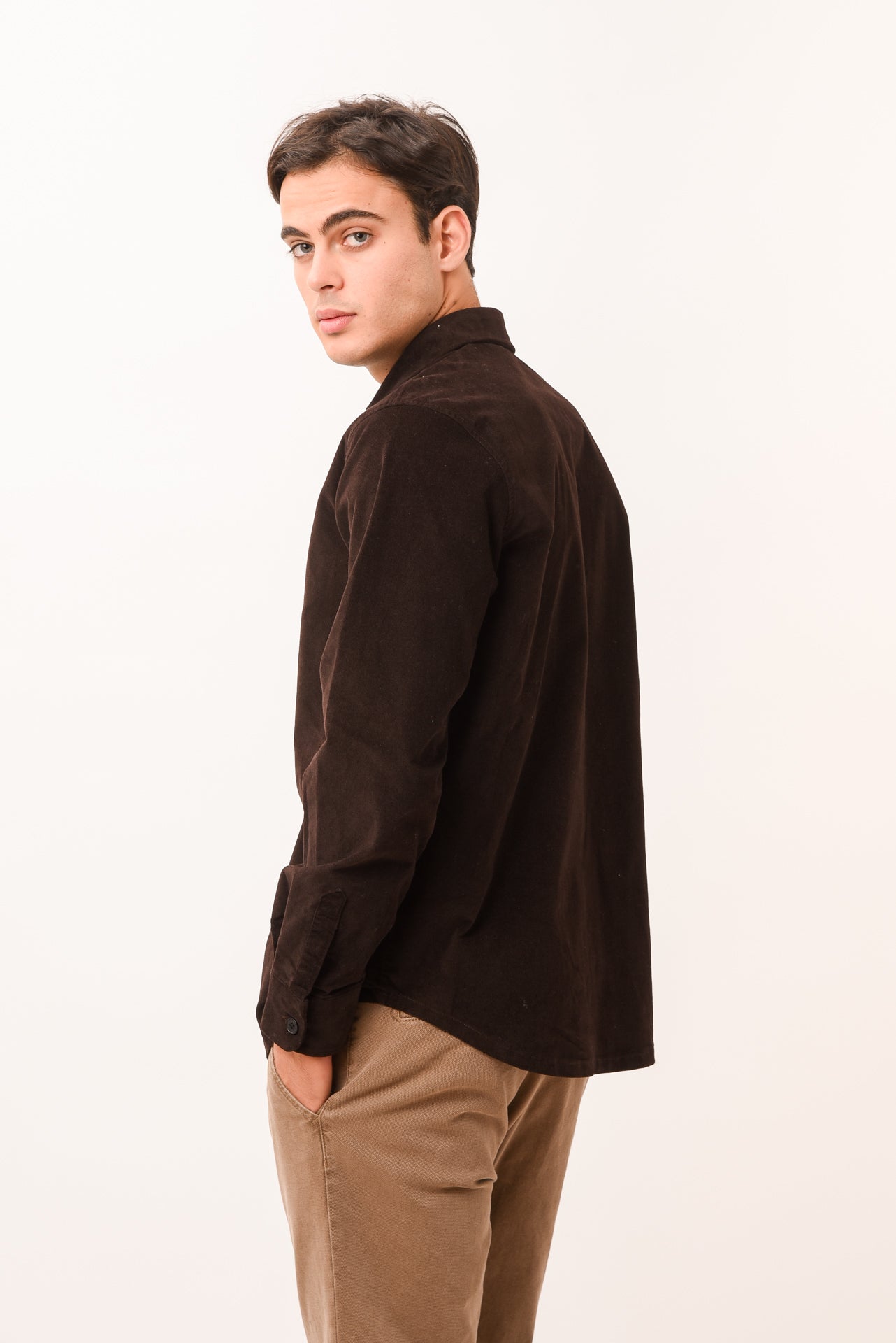 ΑΝΔΡΙΚΟ OVERSHIRT LES GENT'S ΚΑΦΕ ΜΟΝΟΧΡΩΜΟ